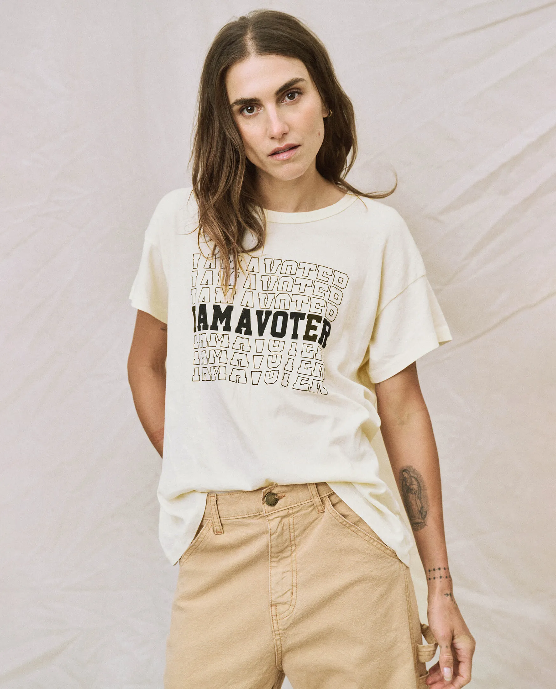 Limited Edition: The I Am A Voter Boxy Crew. -- Washed White sold by THE GREAT.