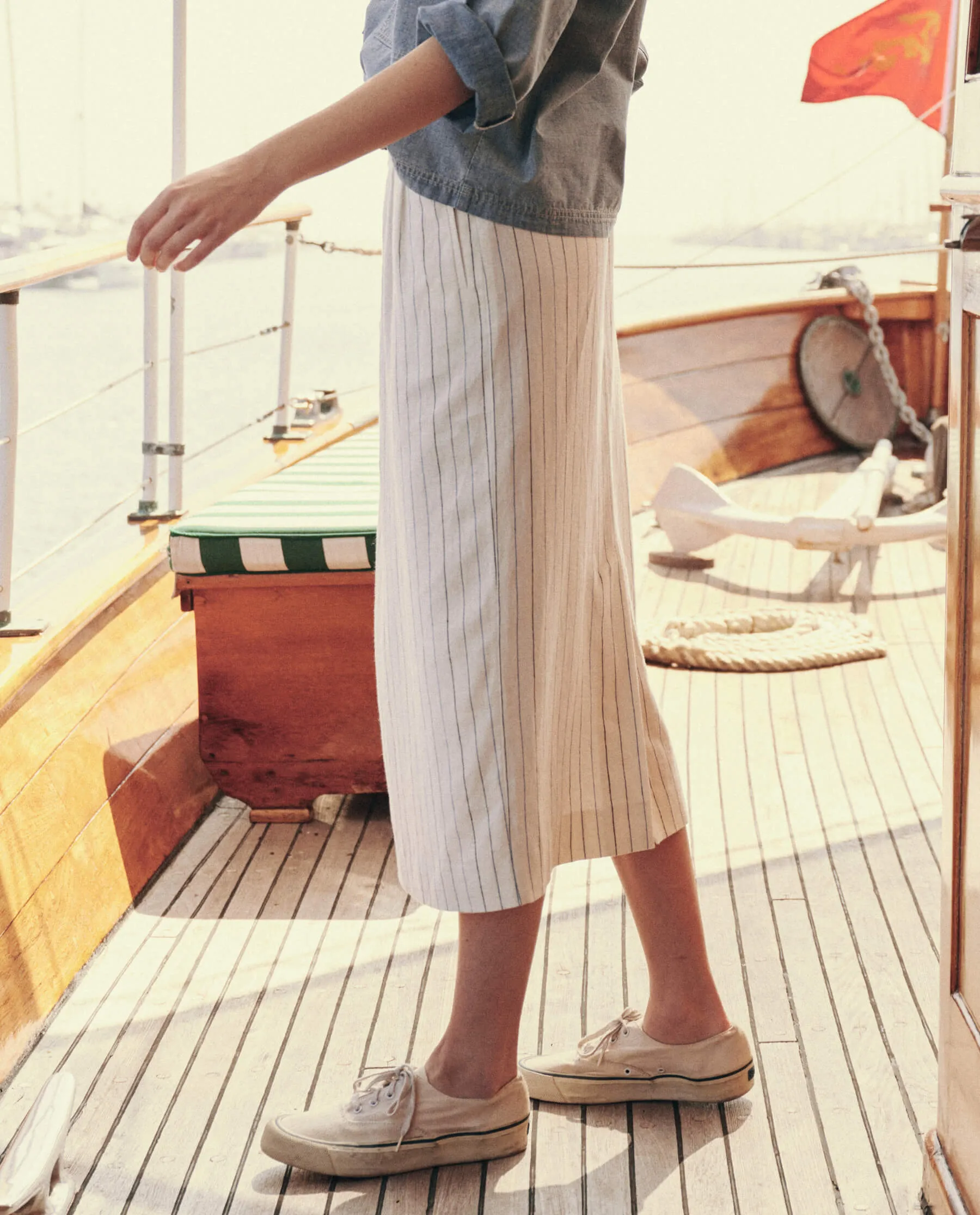 The Pleated Column Skirt. -- Cream Pinstripe sold by THE GREAT. product image thumbnail 4
