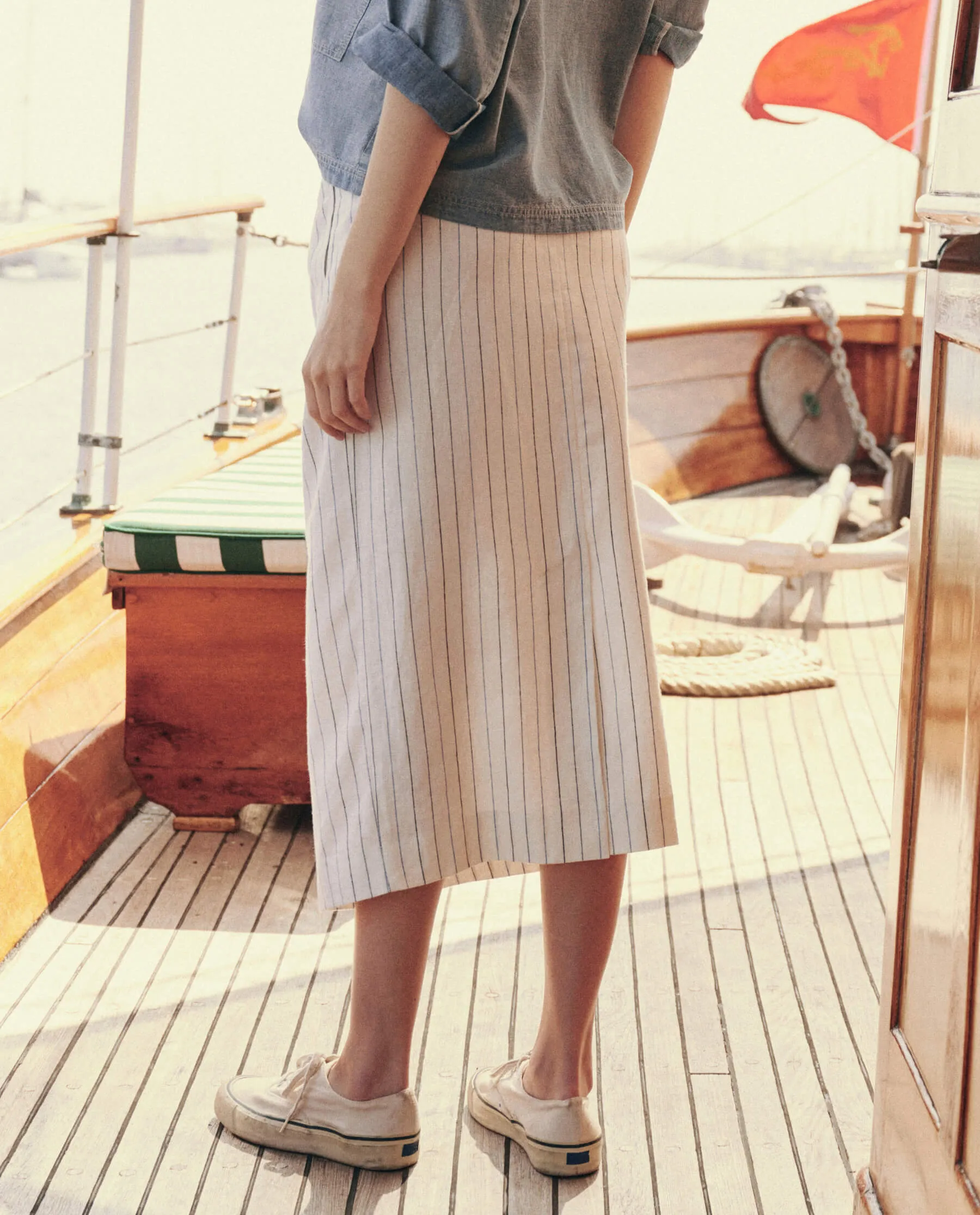 The Pleated Column Skirt. -- Cream Pinstripe sold by THE GREAT. product image thumbnail 3