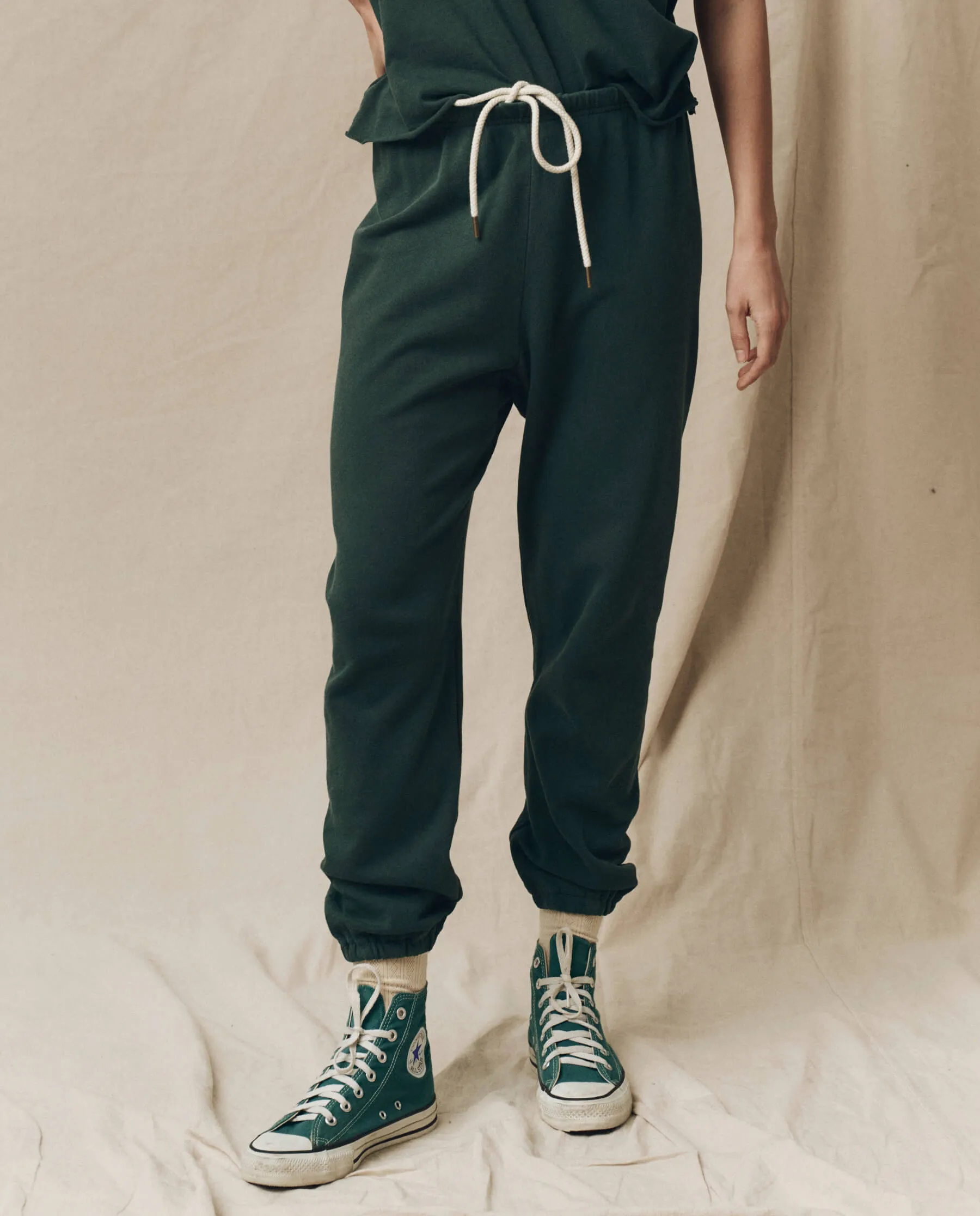 The Stadium Sweatpant. Solid -- Deep Sea Green sold by THE GREAT.