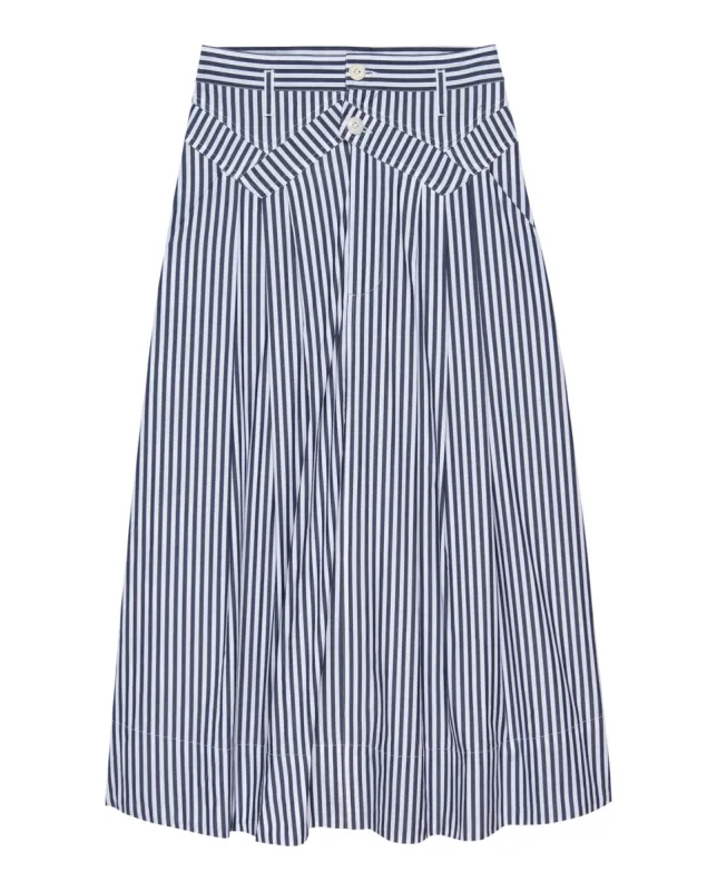 The Field Skirt. -- Navy Studio Stripe sold by THE GREAT.