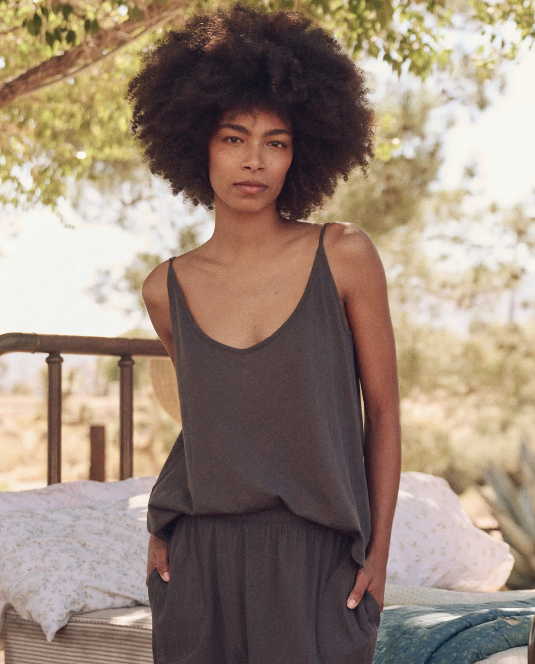 The Sleep Cami Tank. -- Washed Black sold by THE GREAT.