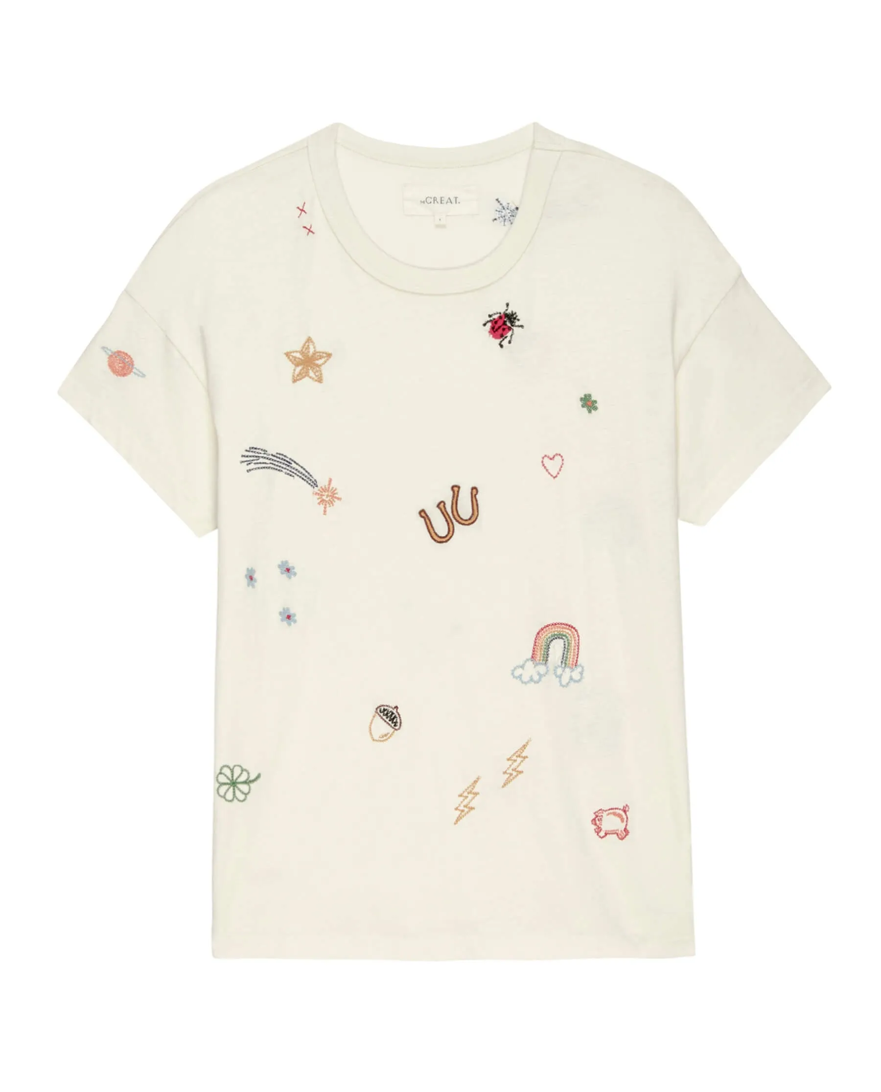 The Boxy Crew. Embroidered -- Washed White with Charm Embroidery sold by THE GREAT. product image thumbnail 5