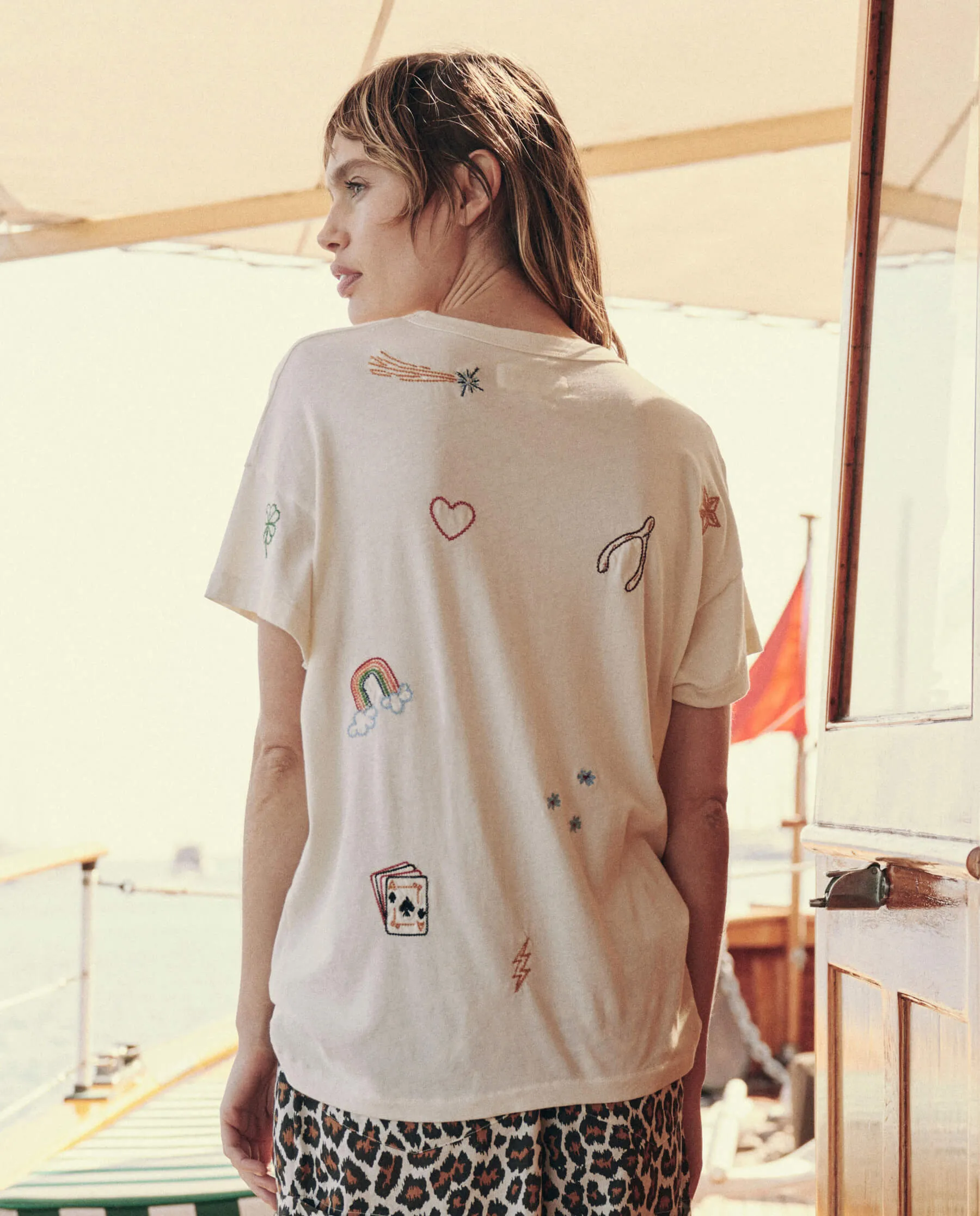 The Boxy Crew. Embroidered -- Washed White with Charm Embroidery sold by THE GREAT. product image thumbnail 2