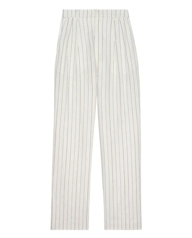 The Maker Trouser. -- Cream Pinstripe sold by THE GREAT.