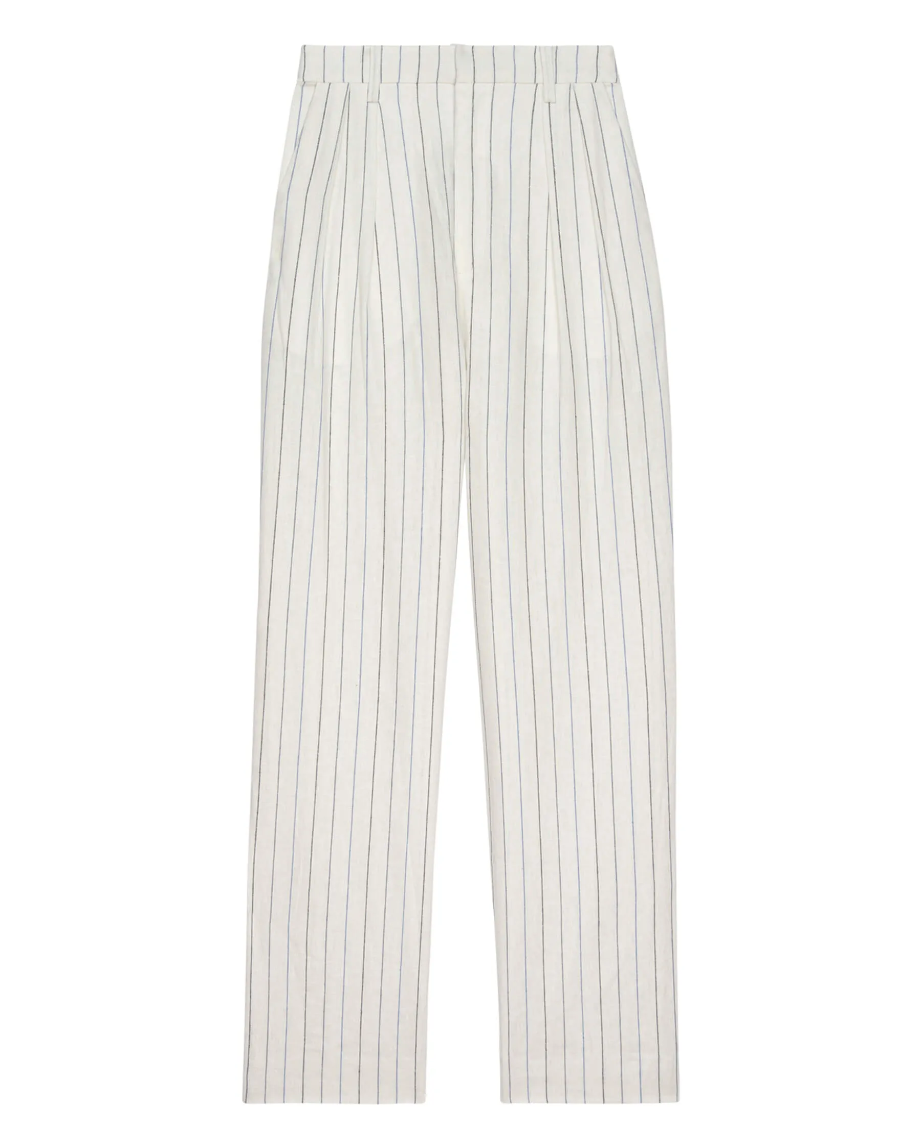 The Maker Trouser. -- Cream Pinstripe sold by THE GREAT.