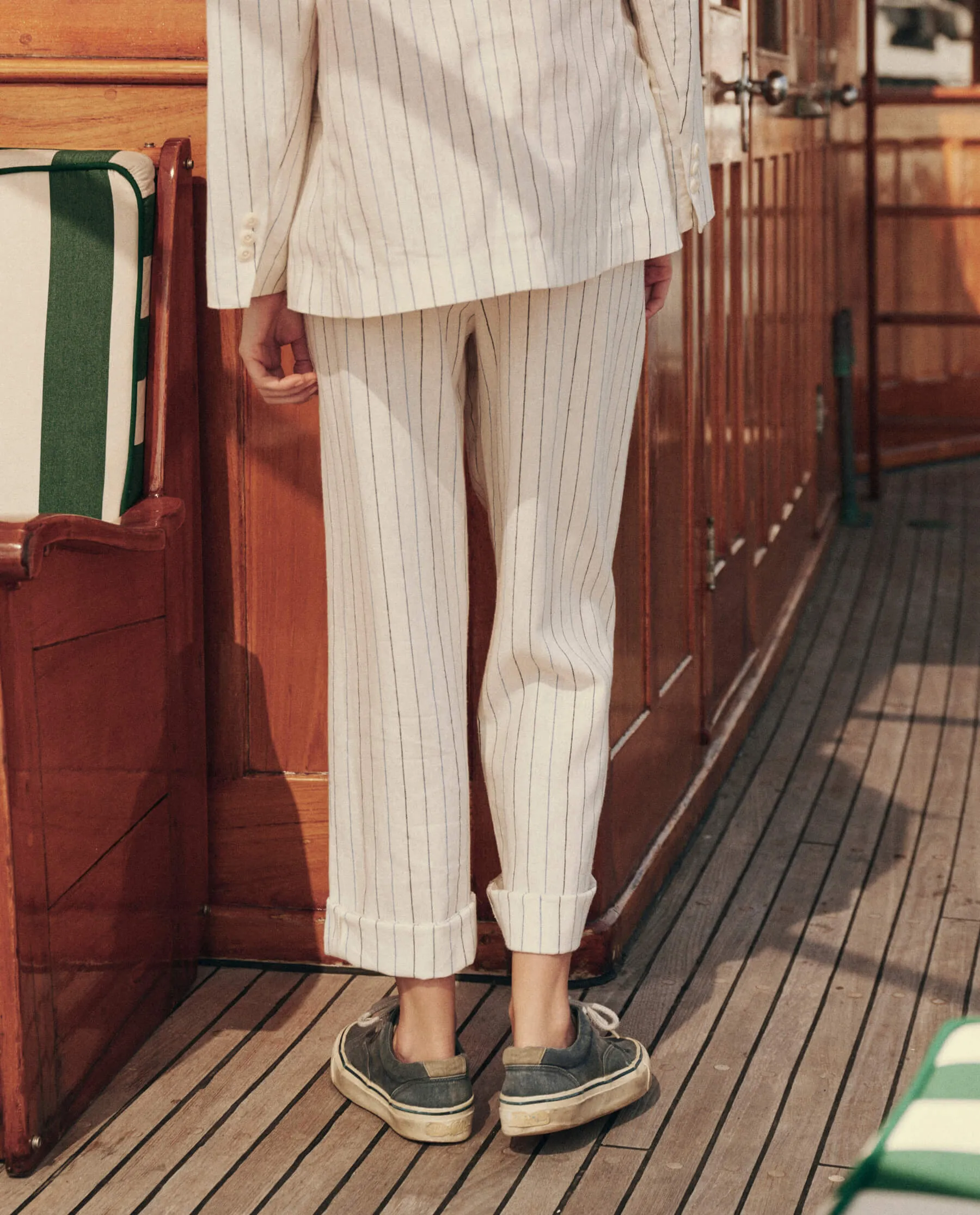 The Maker Trouser. -- Cream Pinstripe sold by THE GREAT. product image thumbnail 3
