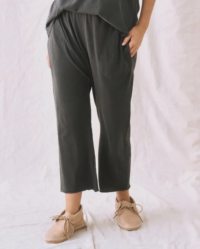 The Jersey Crop Pant. -- Washed Black made by THE GREAT.