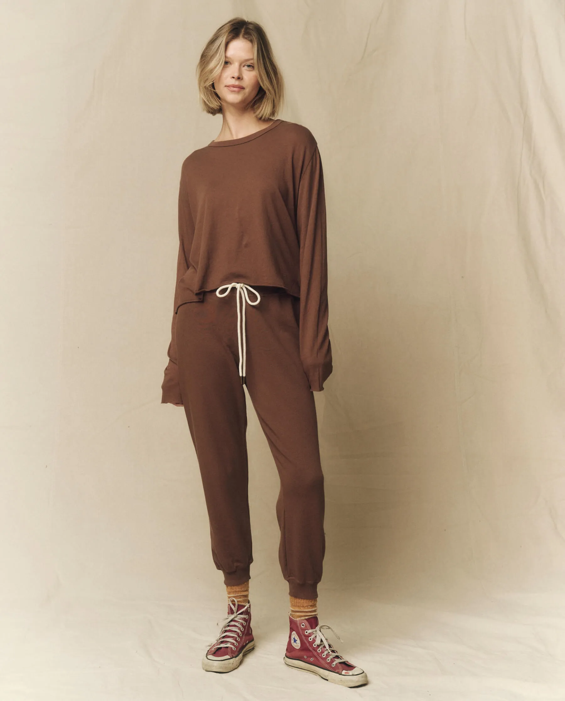 The Cropped Sweatpant. Solid -- Hickory sold by THE GREAT. product image thumbnail 4