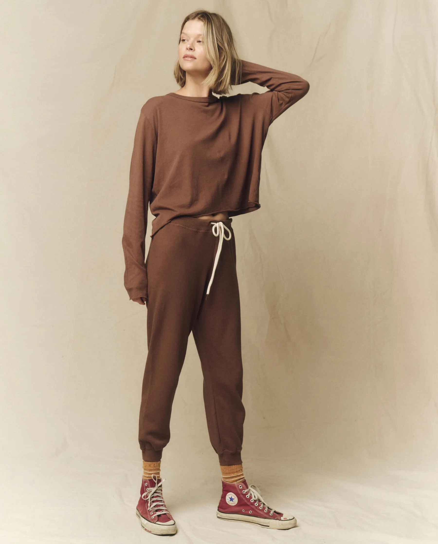 The Cropped Sweatpant. Solid -- Hickory sold by THE GREAT. product image thumbnail 3