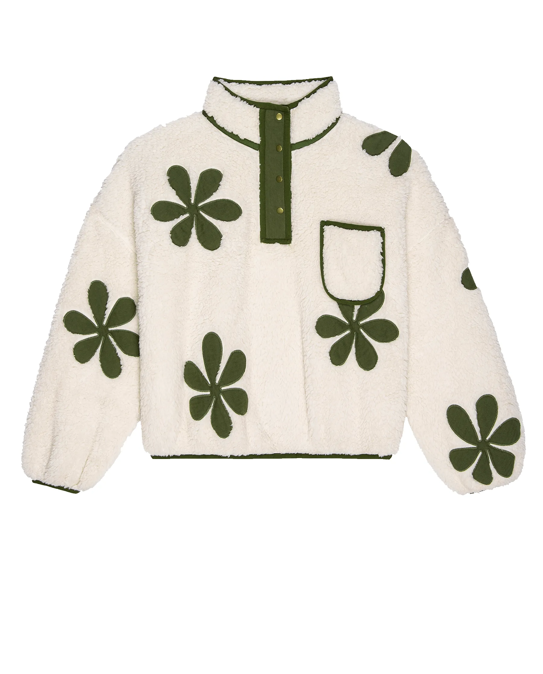 The Patch Pocket Countryside Pullover with Daisy Applique. -- Cream with Army sold by THE GREAT. product image thumbnail 5