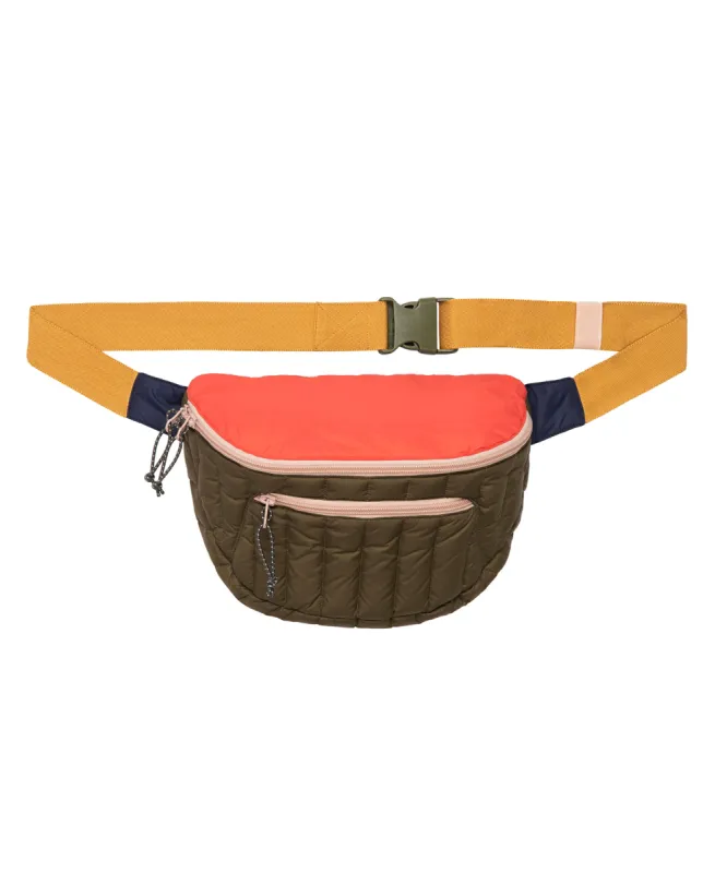 The Down Quilted Puffer Hip Pack. -- Evergreen Multi sold by THE GREAT.