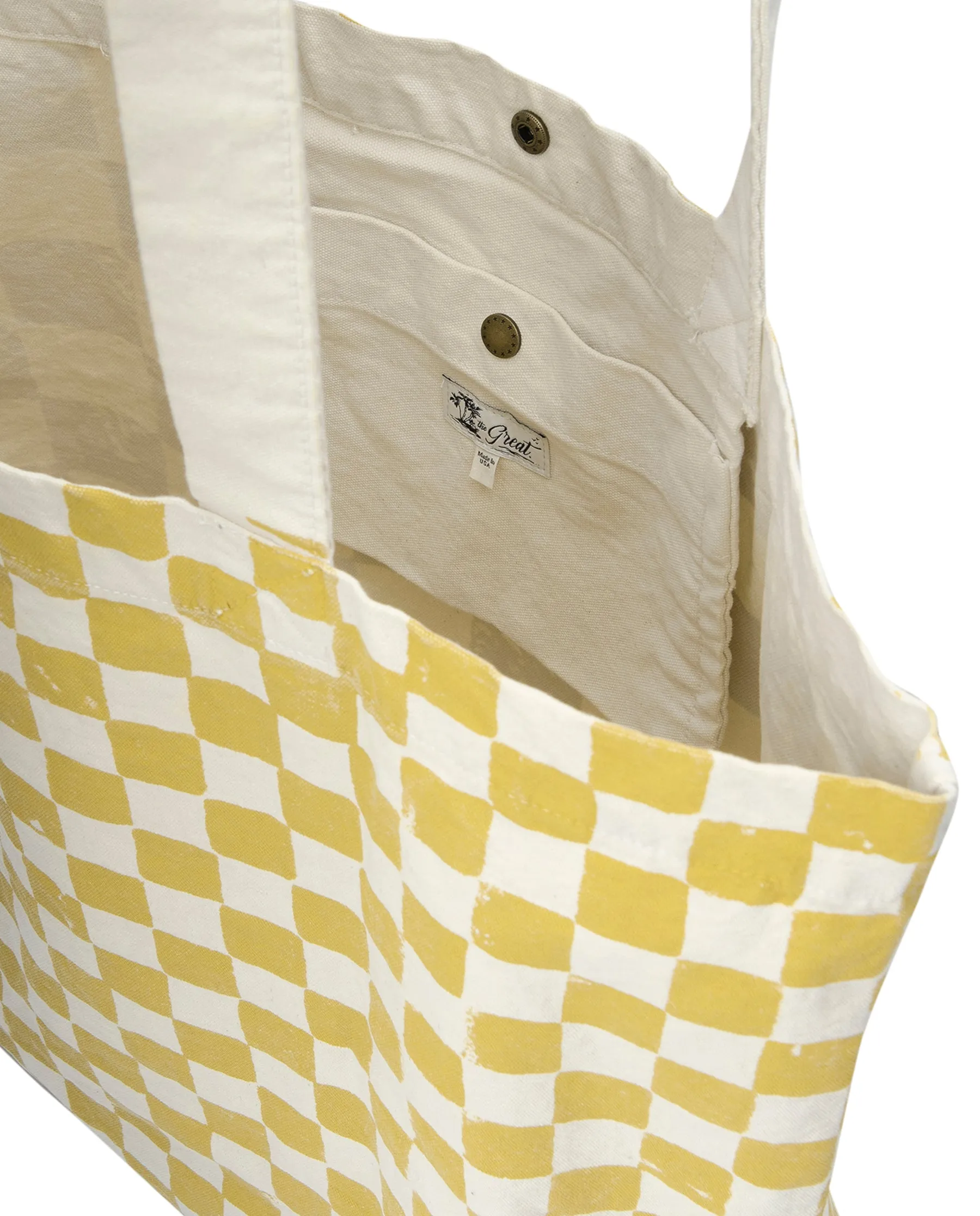 The Beach Tote. -- Cream with Citron Check Stamp sold by THE GREAT. product image thumbnail 2