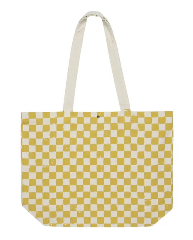 The Beach Tote. -- Cream with Citron Check Stamp sold by THE GREAT.