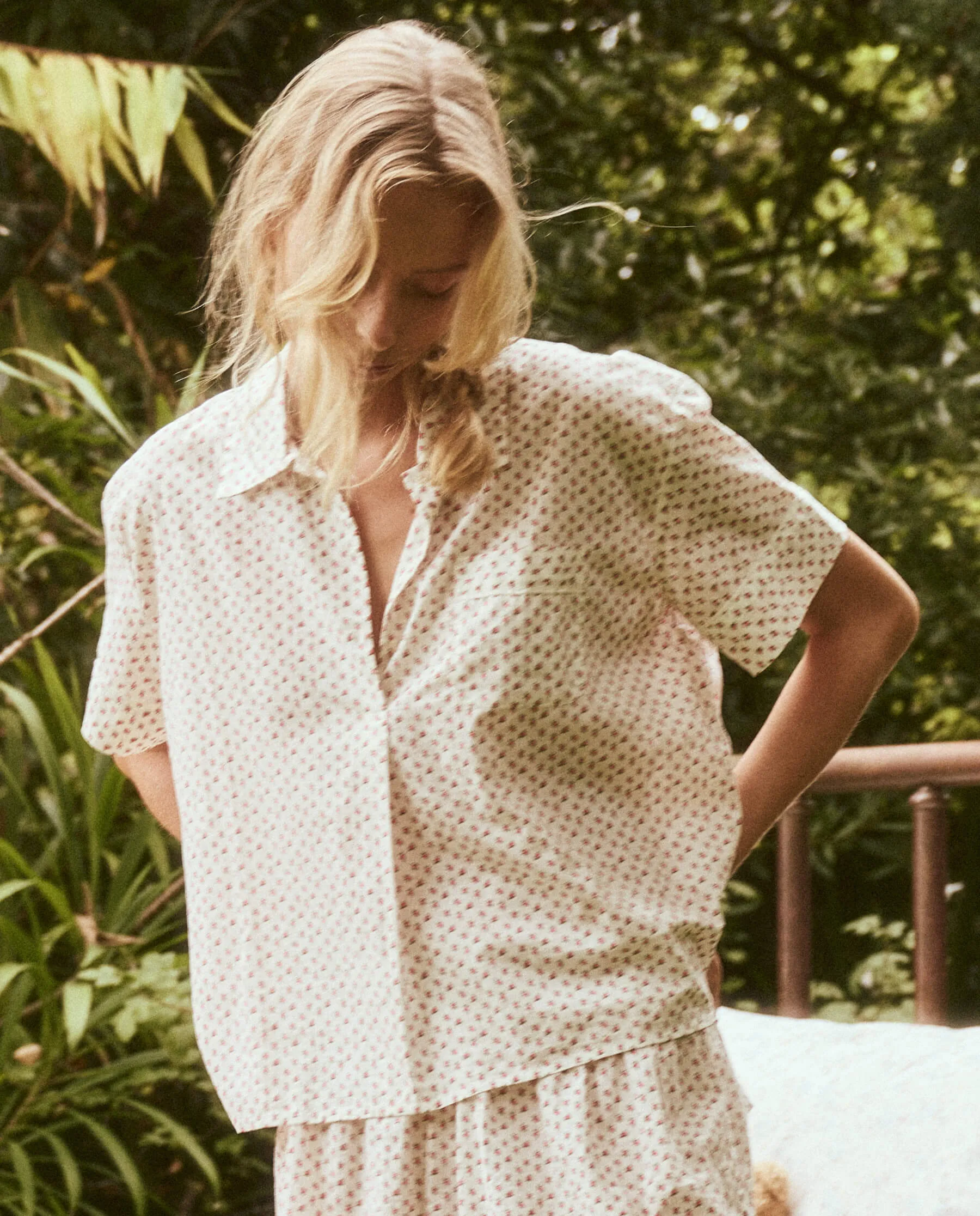 The Short Sleeve Pajama Shirt. -- Calico Rose Print sold by THE GREAT. product image thumbnail 2