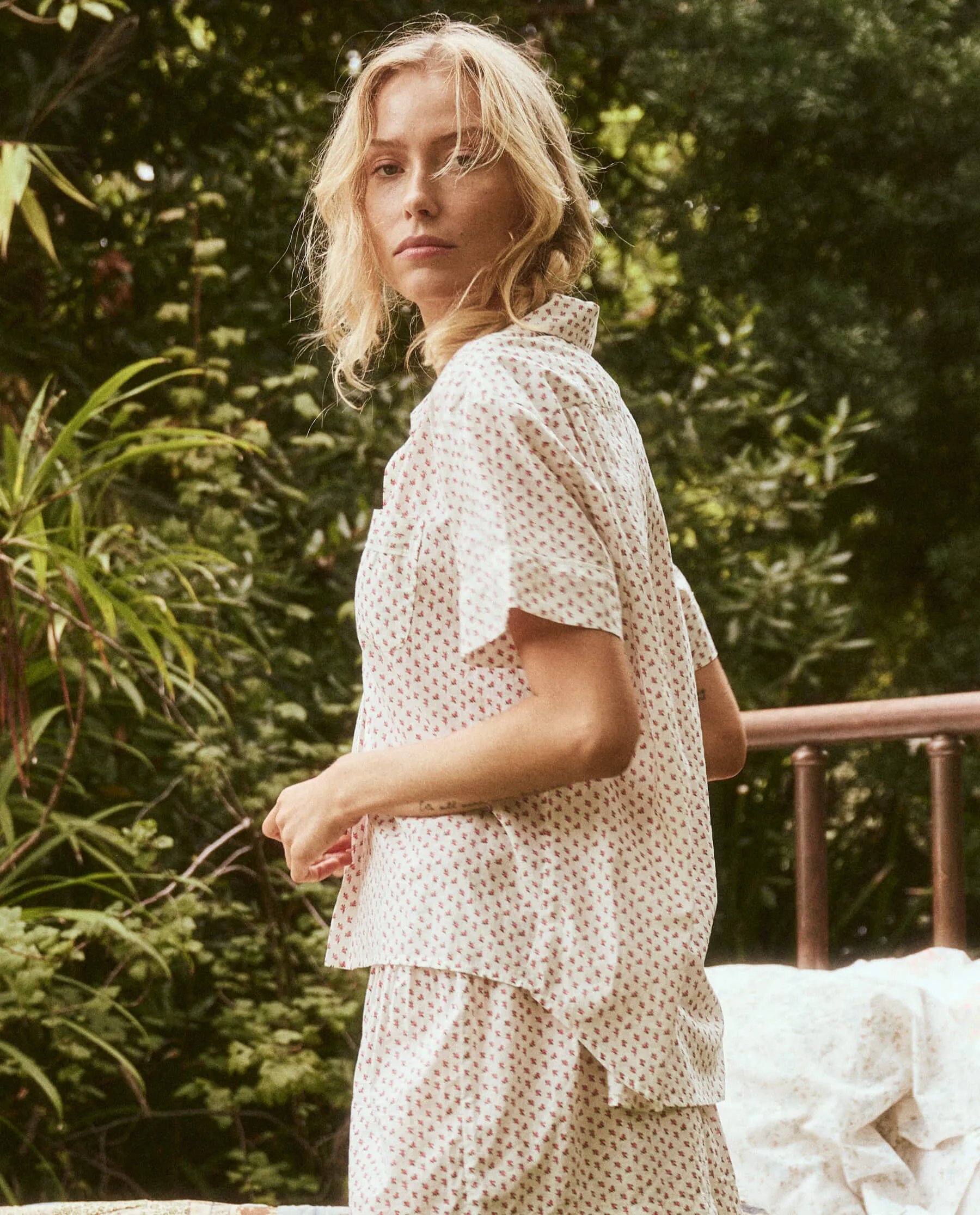 The Short Sleeve Pajama Shirt. -- Calico Rose Print sold by THE GREAT. product image thumbnail 4