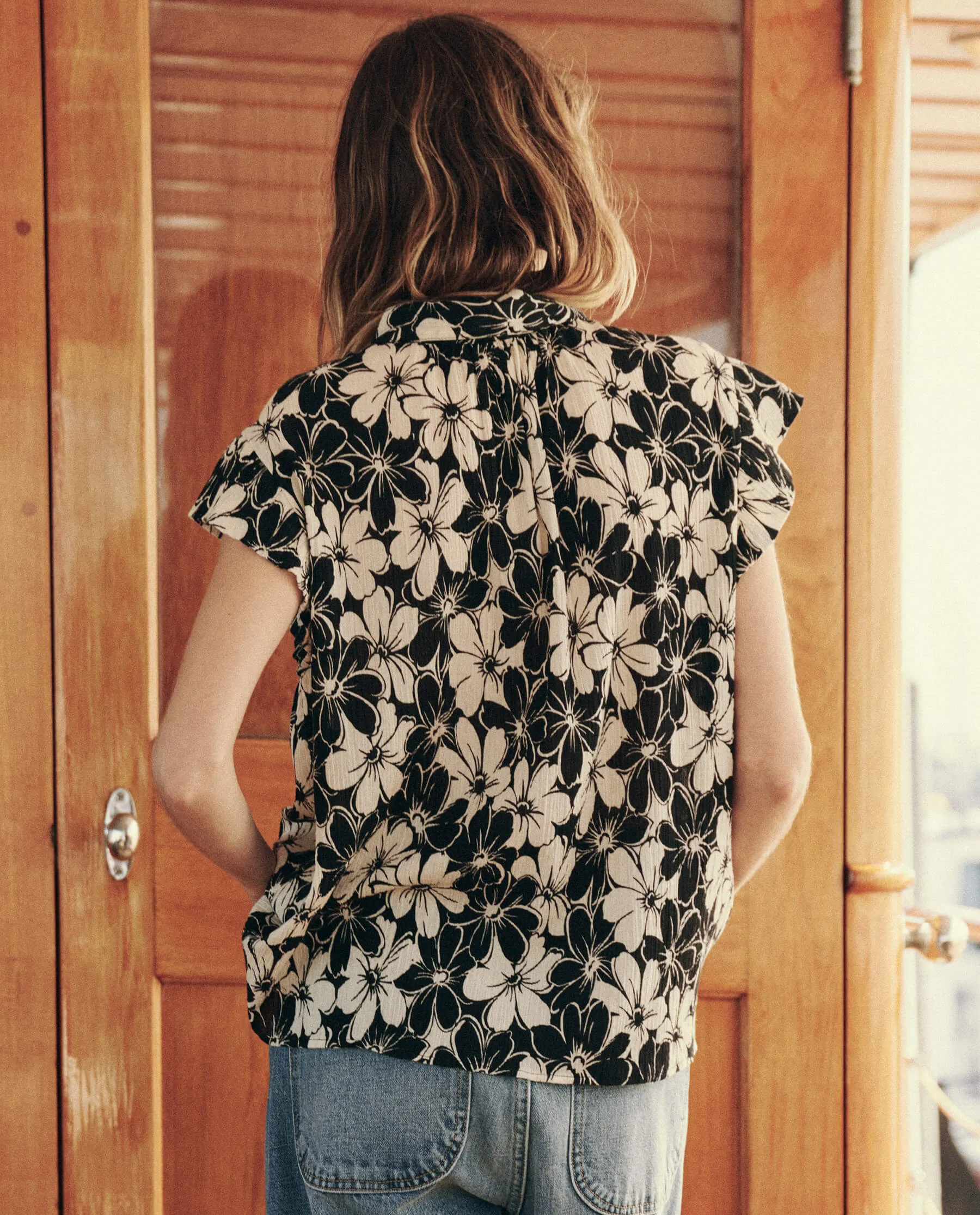 The Wren Top. -- Black and Cream Hibiscus Floral sold by THE GREAT. product image thumbnail 2