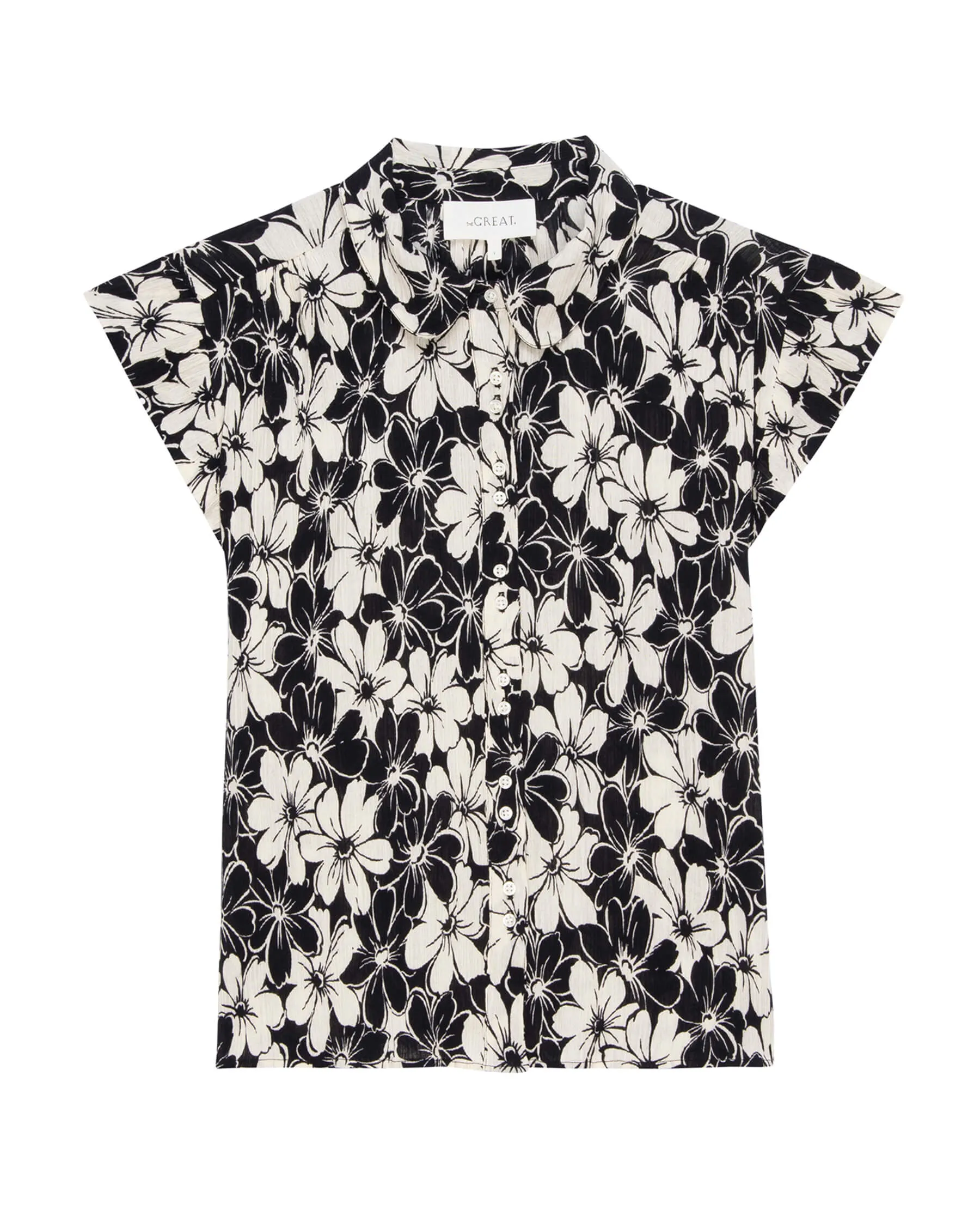 The Wren Top. -- Black and Cream Hibiscus Floral sold by THE GREAT. product image thumbnail 4