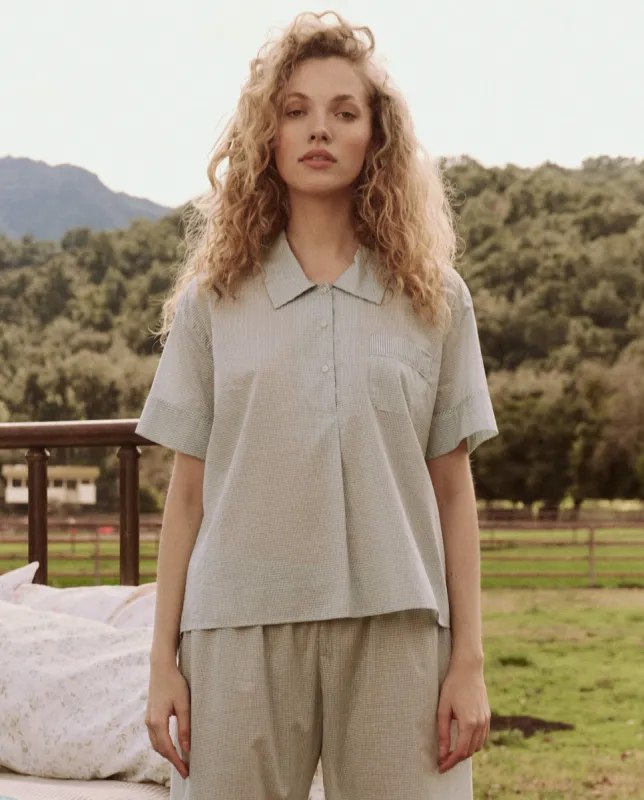 The Short Sleeve Pajama Shirt. -- Blue Star Print made by THE GREAT.