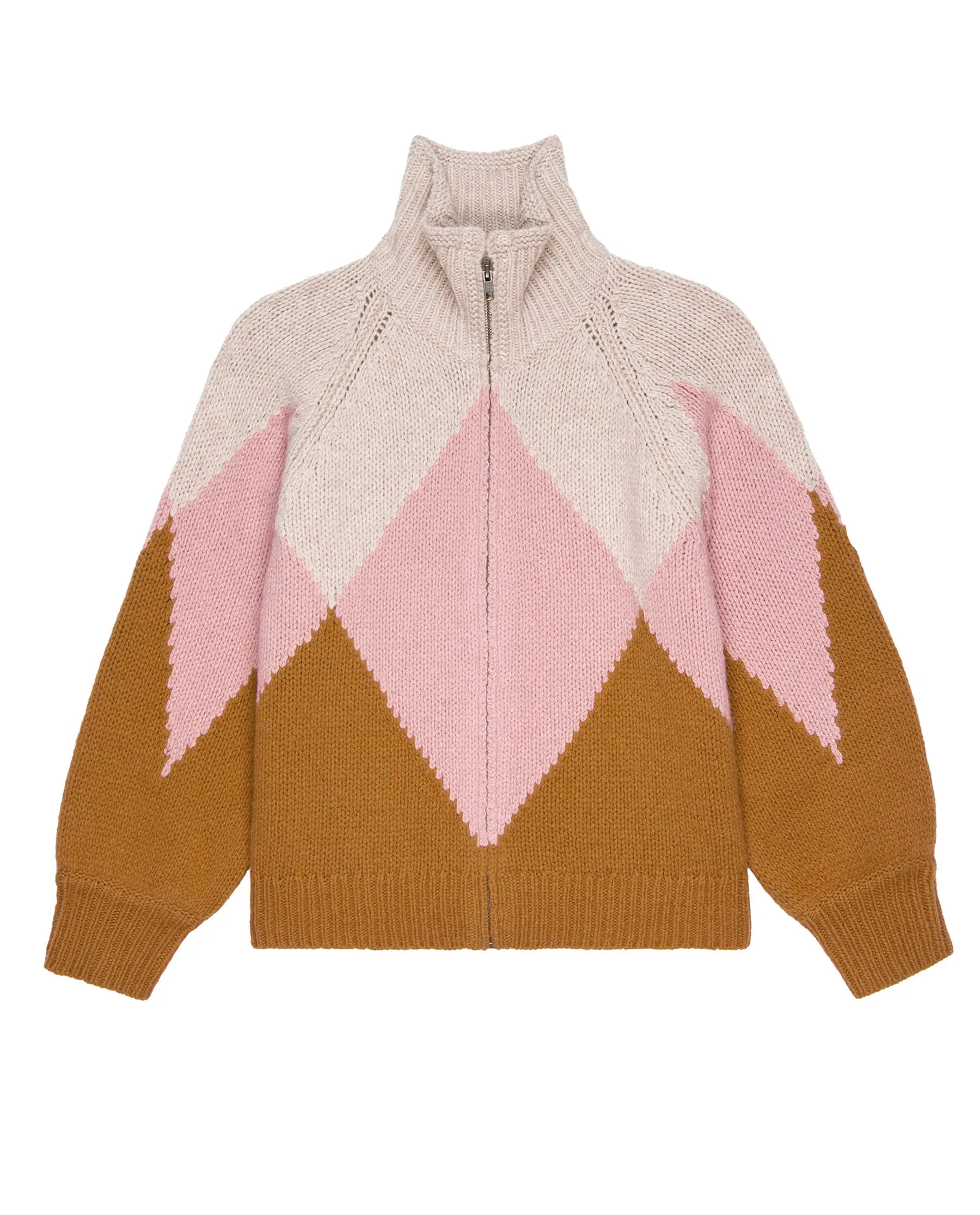 The Vista Full-Zip Sweater. -- Golden Hour Argyle sold by THE GREAT.