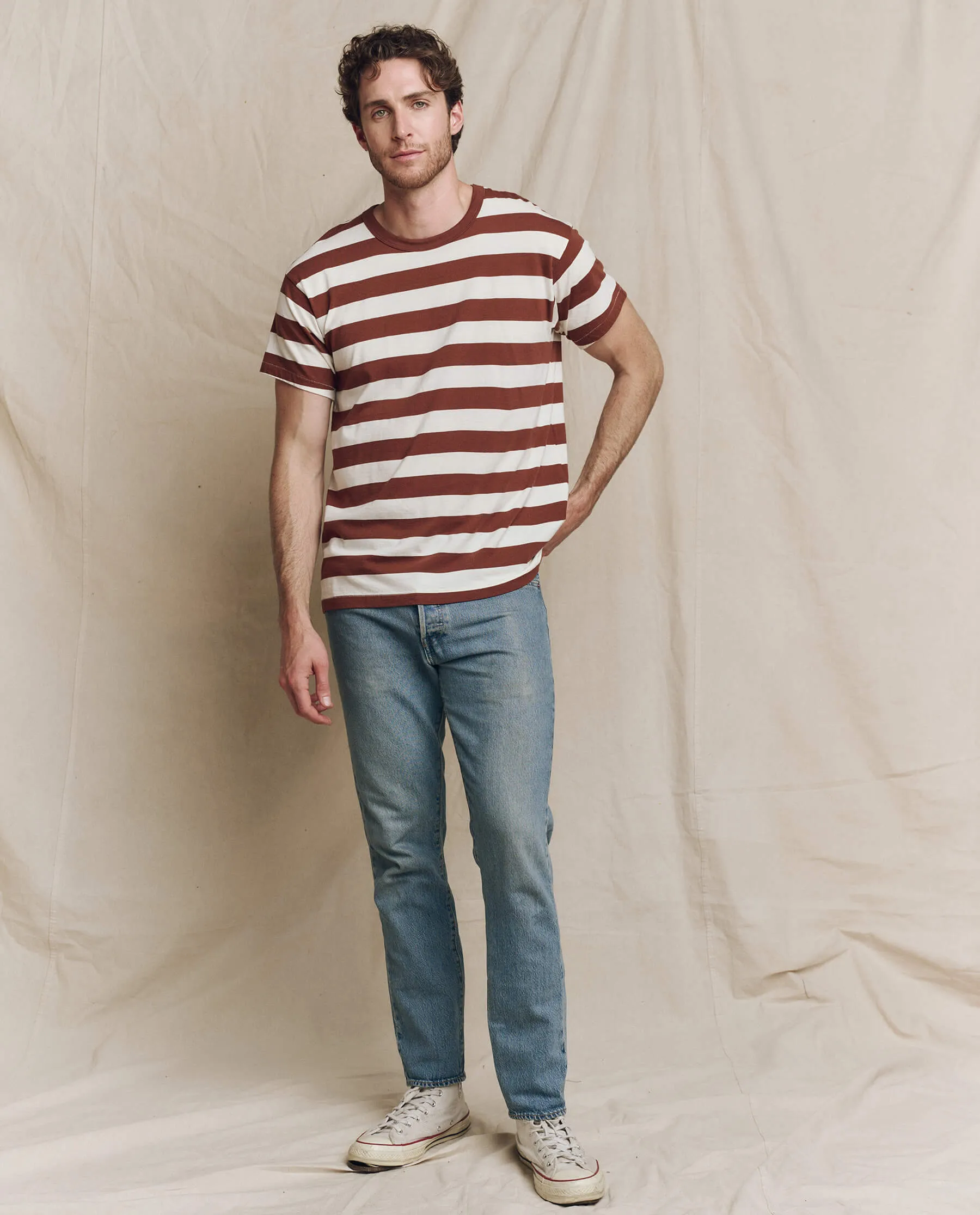 The Men's Boxy Crew. -- Cognac Stripe sold by THE GREAT. product image thumbnail 4