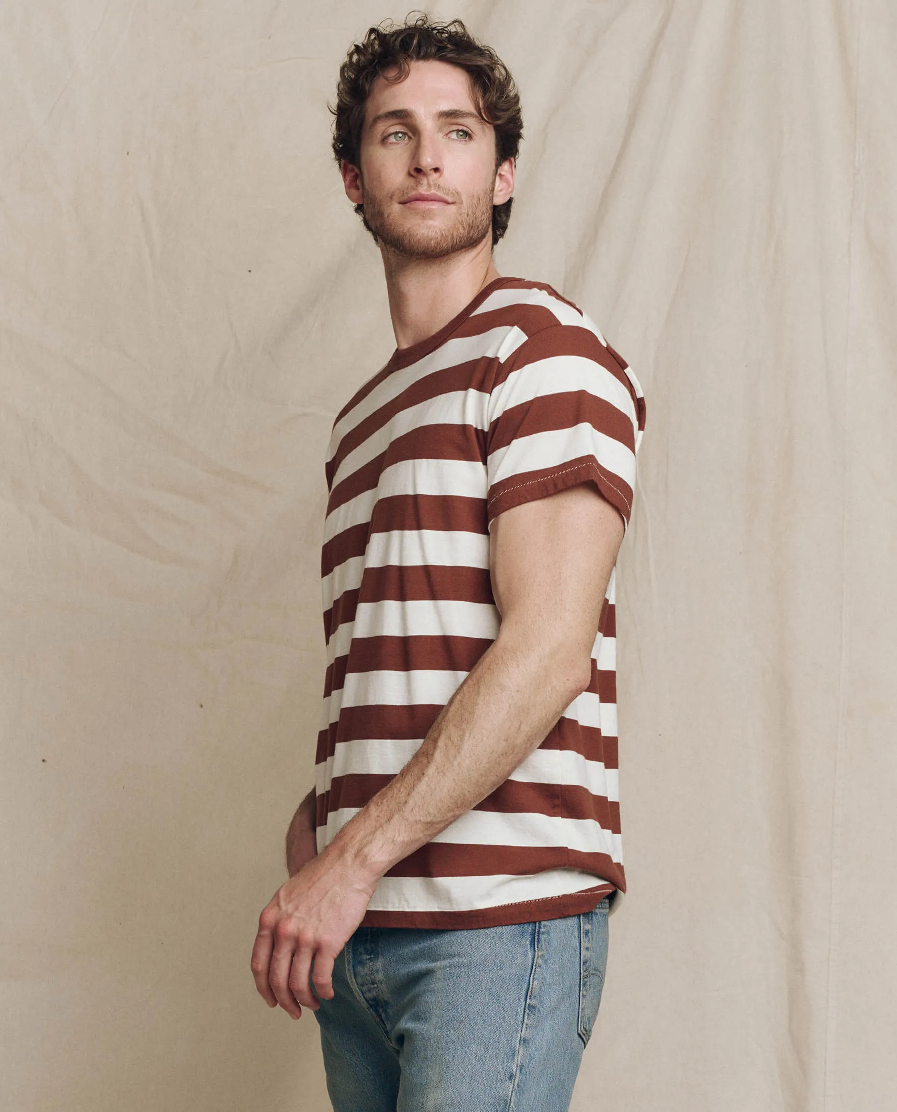 The Men's Boxy Crew. -- Cognac Stripe sold by THE GREAT. product image thumbnail 3