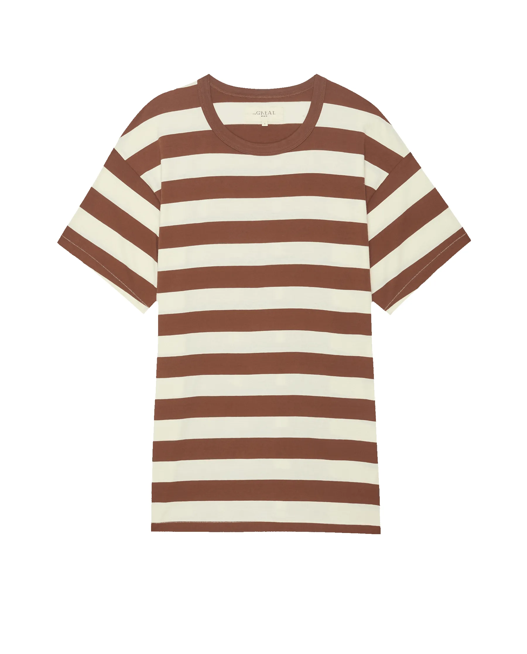 The Men's Boxy Crew. -- Cognac Stripe sold by THE GREAT. product image thumbnail 5