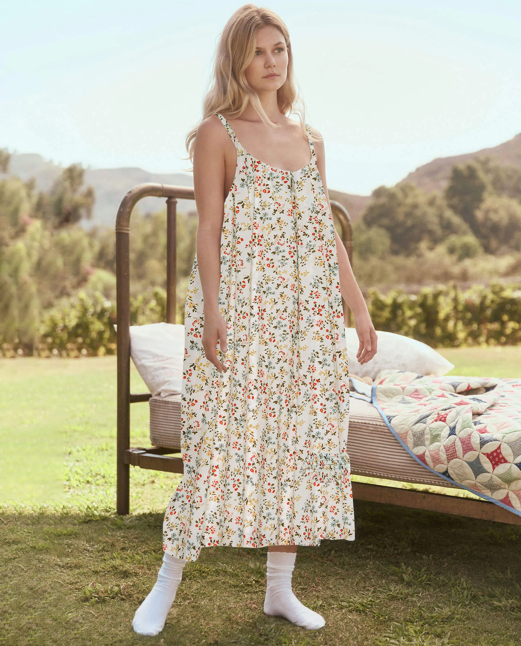 The Ruffle Tank Night Dress. -- Terrace Floral sold by THE GREAT. product image thumbnail 3