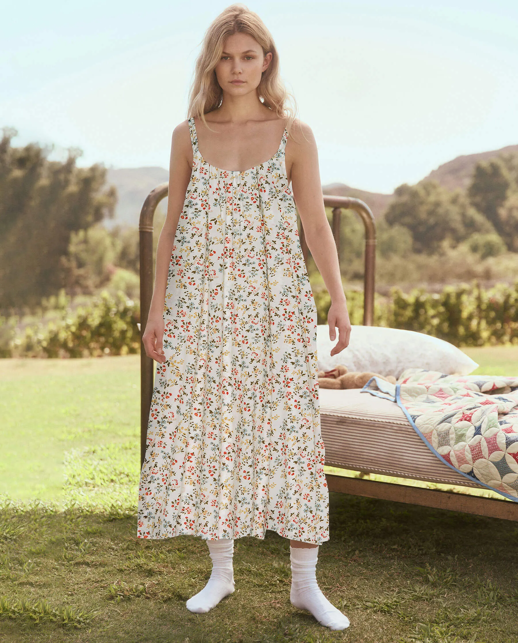 The Ruffle Tank Night Dress. -- Terrace Floral sold by THE GREAT. product image thumbnail 4