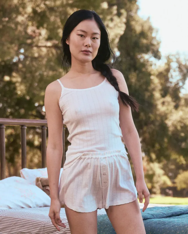 The Pointelle Scallop Sleep Tank. -- White sold by THE GREAT.
