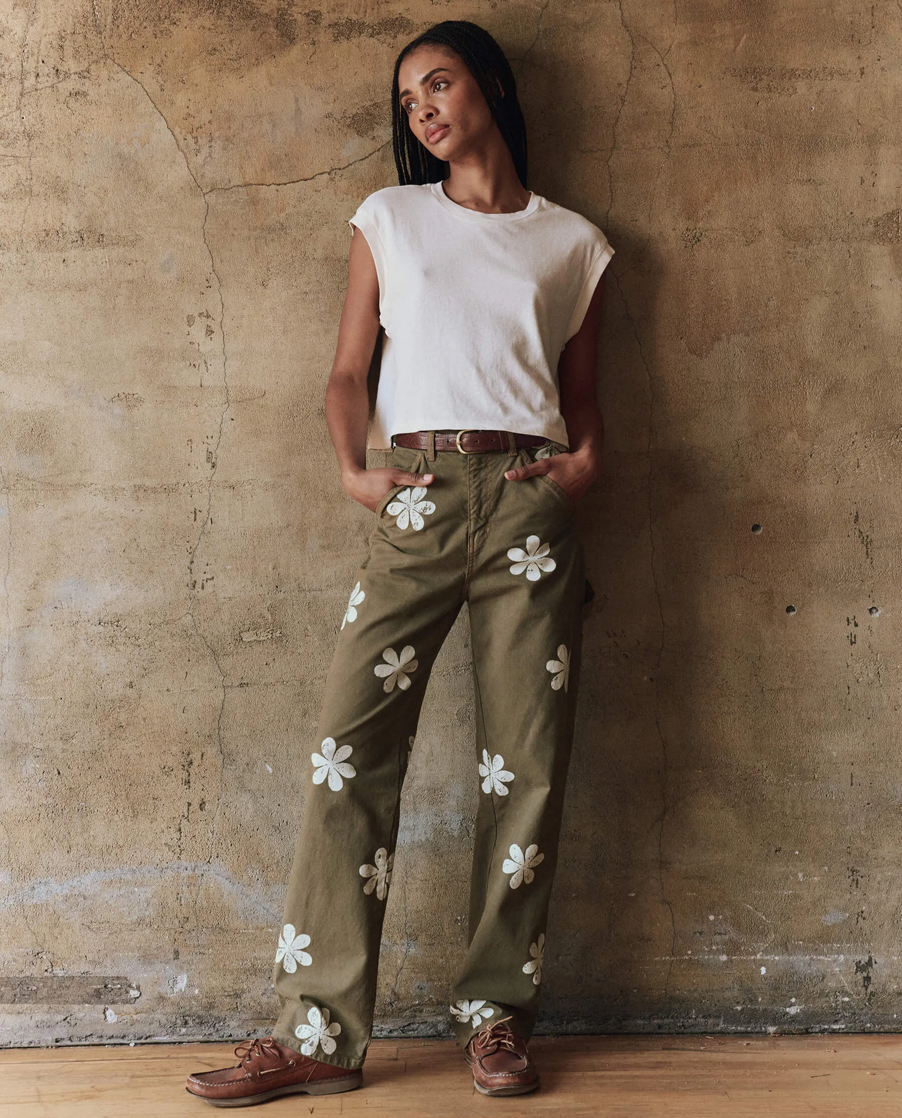 The Carpenter Pant with Daisy Stamp. -- Army sold by THE GREAT. product image thumbnail 5