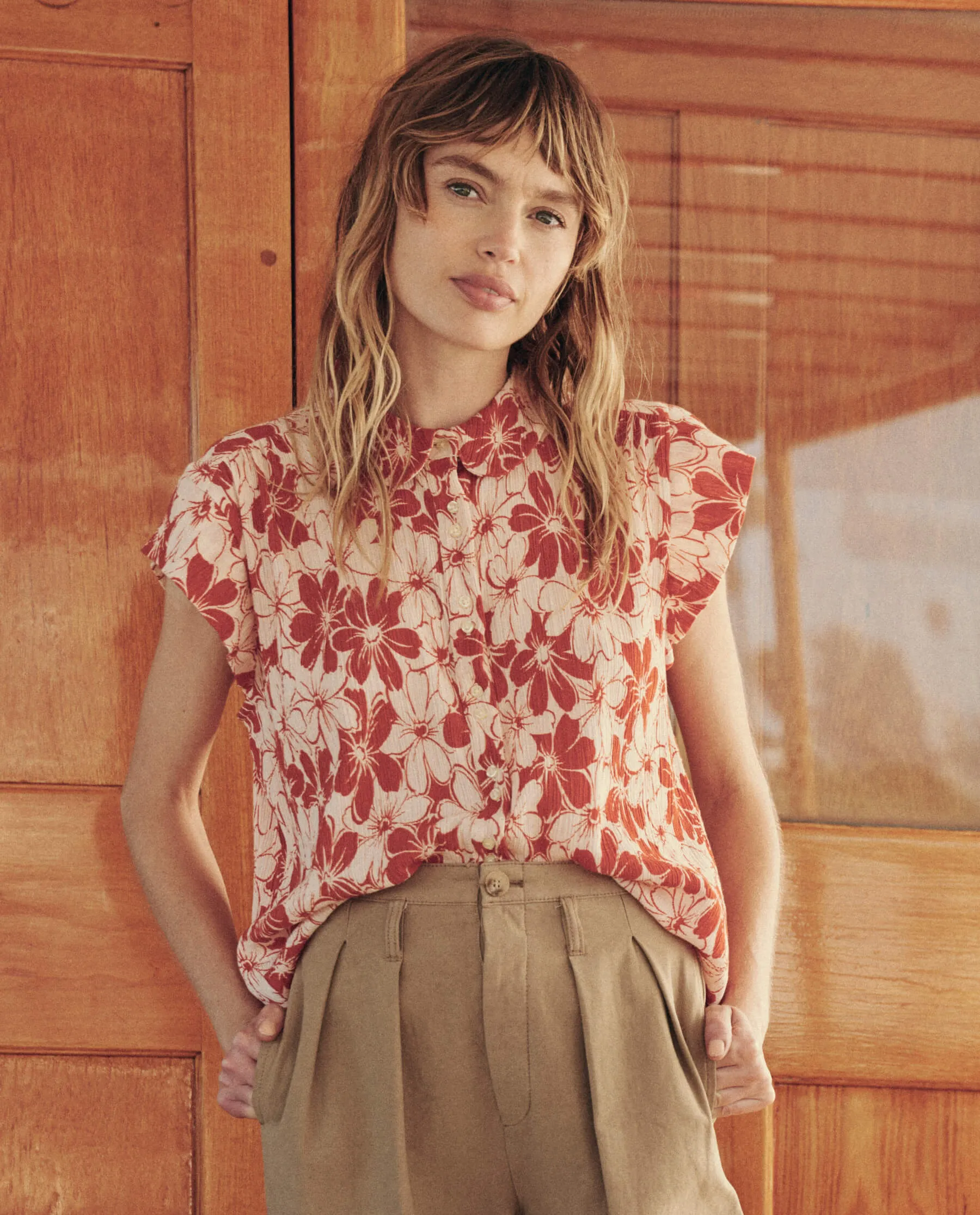 The Wren Top. -- Burnt Red Hibiscus Flower sold by THE GREAT. product image thumbnail 4