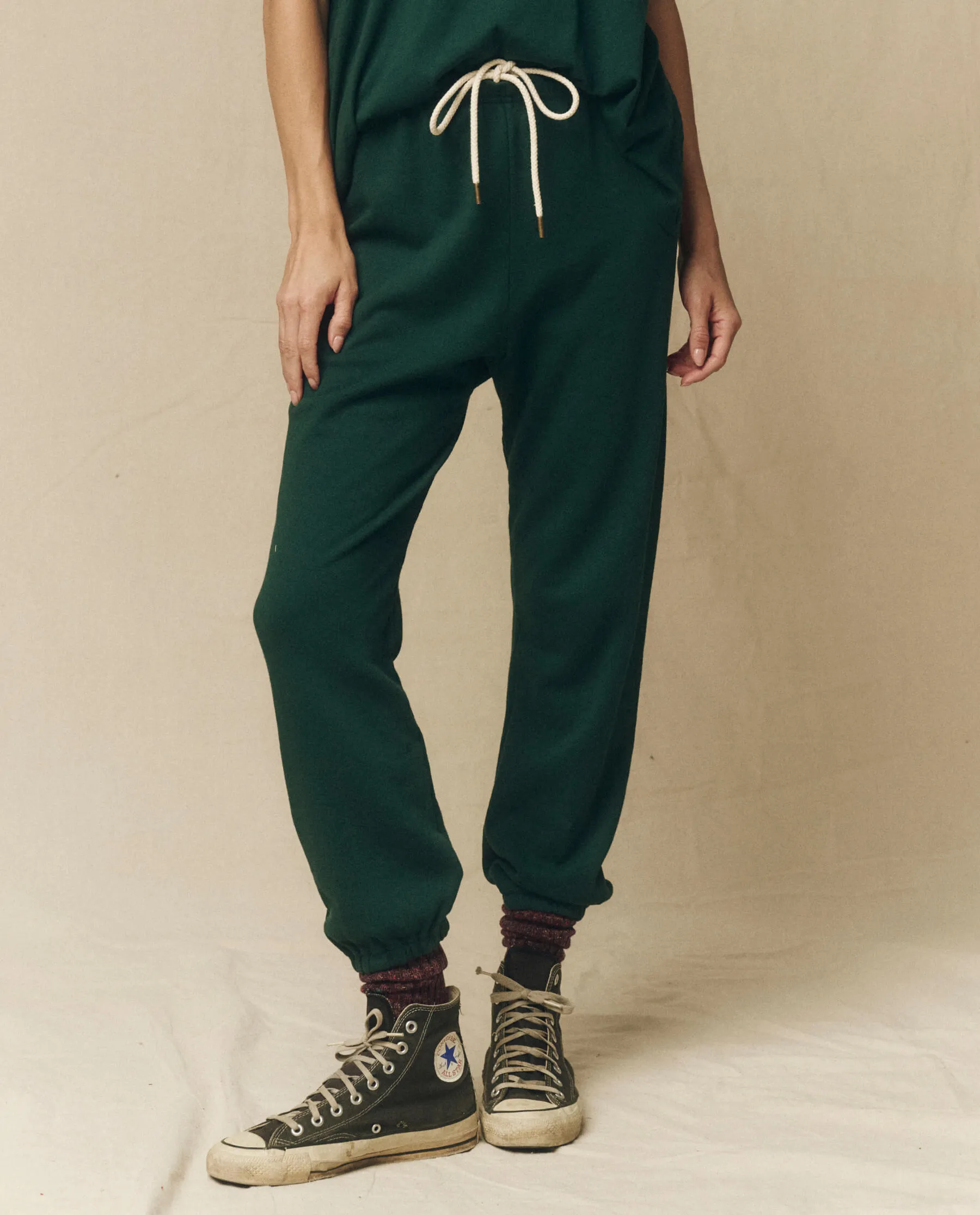 The Stadium Sweatpant. Solid -- Green Grove sold by THE GREAT.