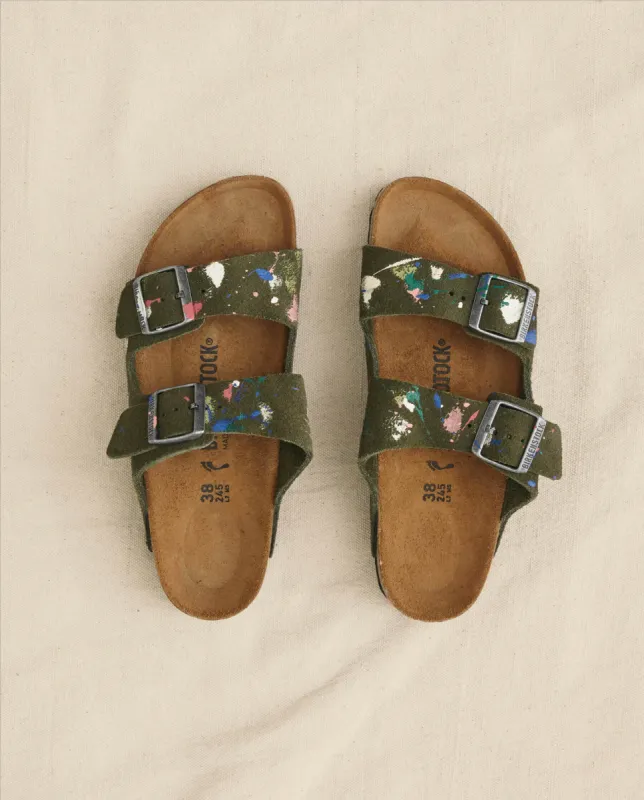 Arizona Thyme Birkenstock with Paint. -- Thyme with Bright Multi Paint sold by THE GREAT.