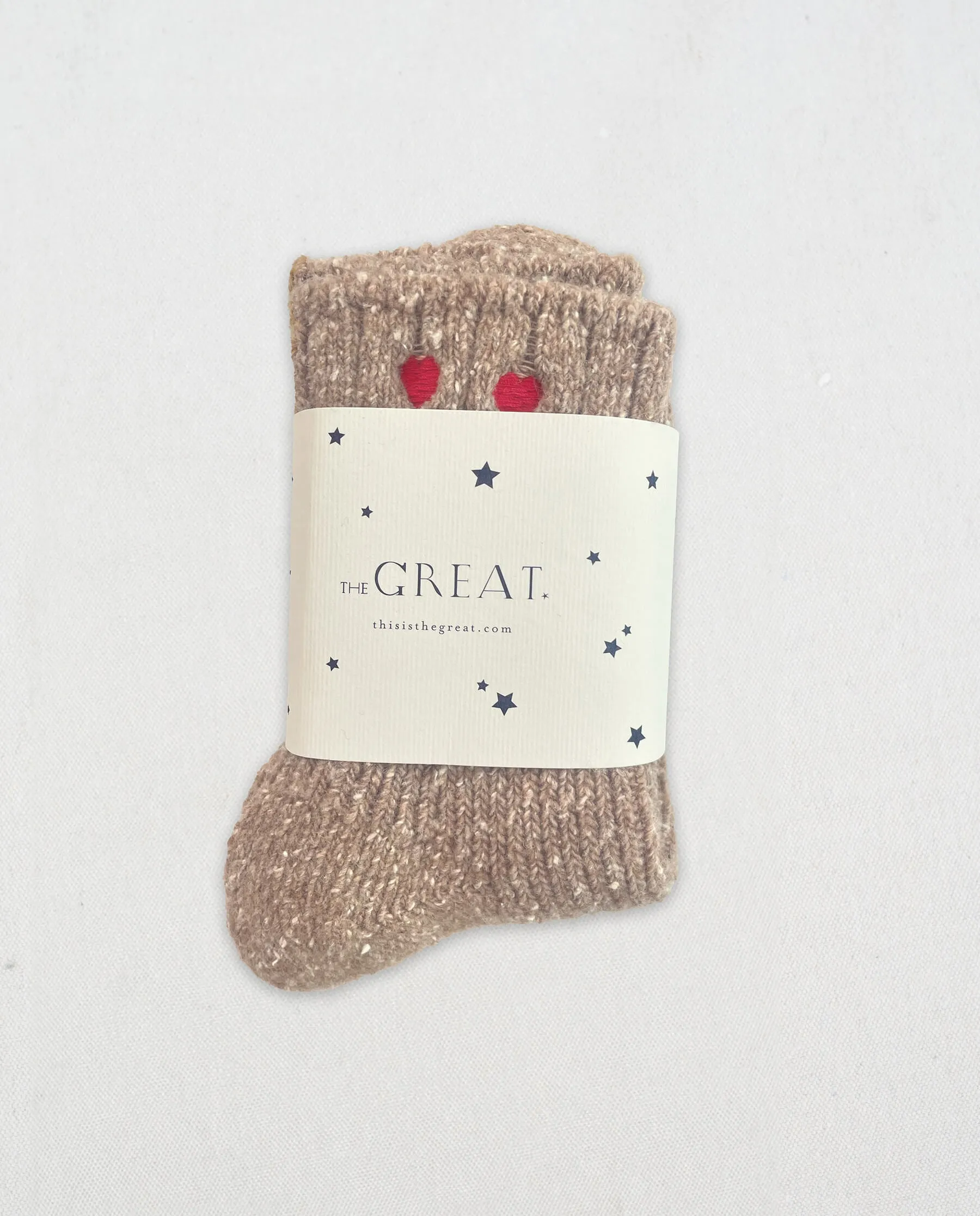 The Melange Rib Sock. -- Camel with Red Hearts sold by THE GREAT. product image thumbnail 3