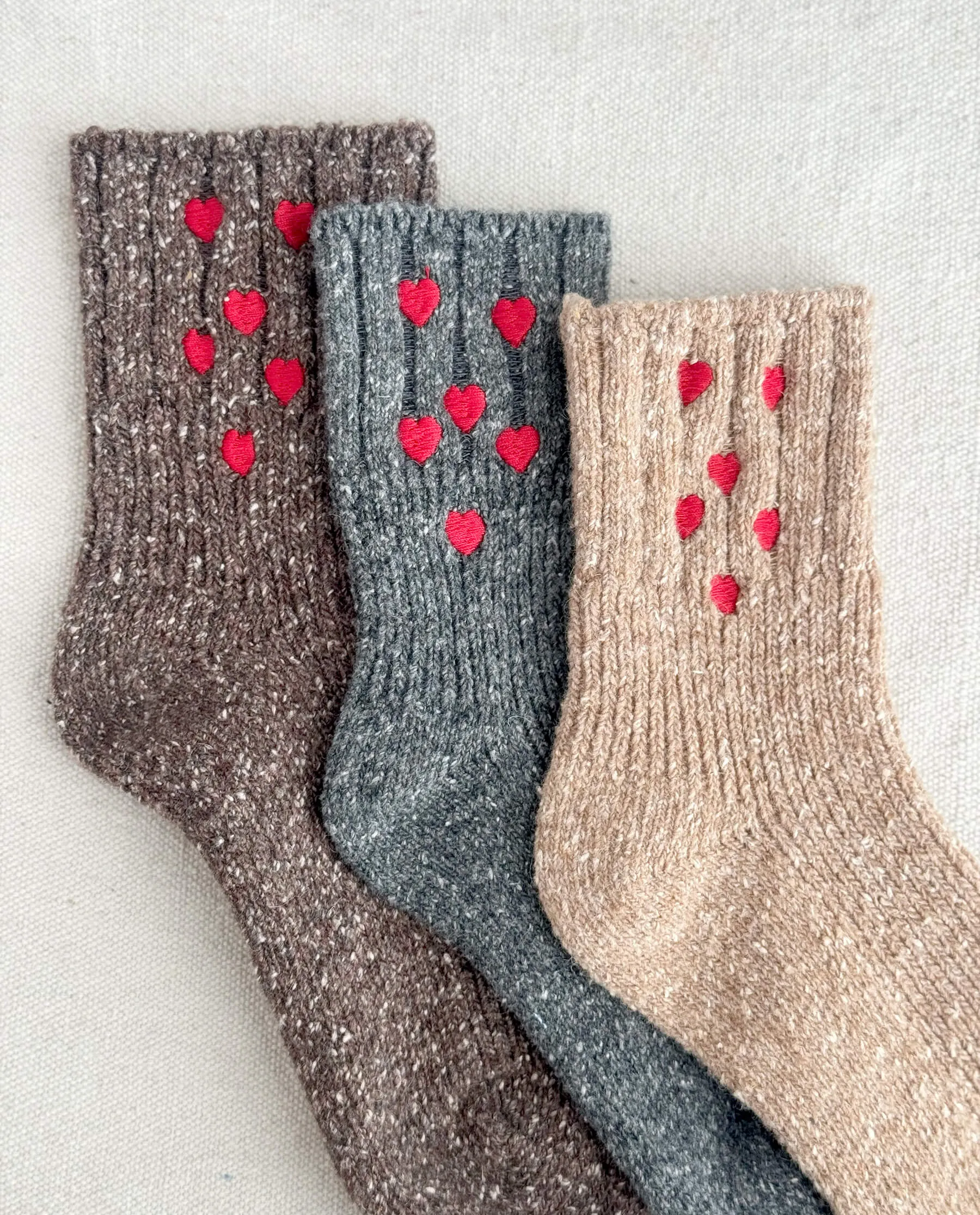 The Melange Rib Sock. -- Camel with Red Hearts sold by THE GREAT. product image thumbnail 2
