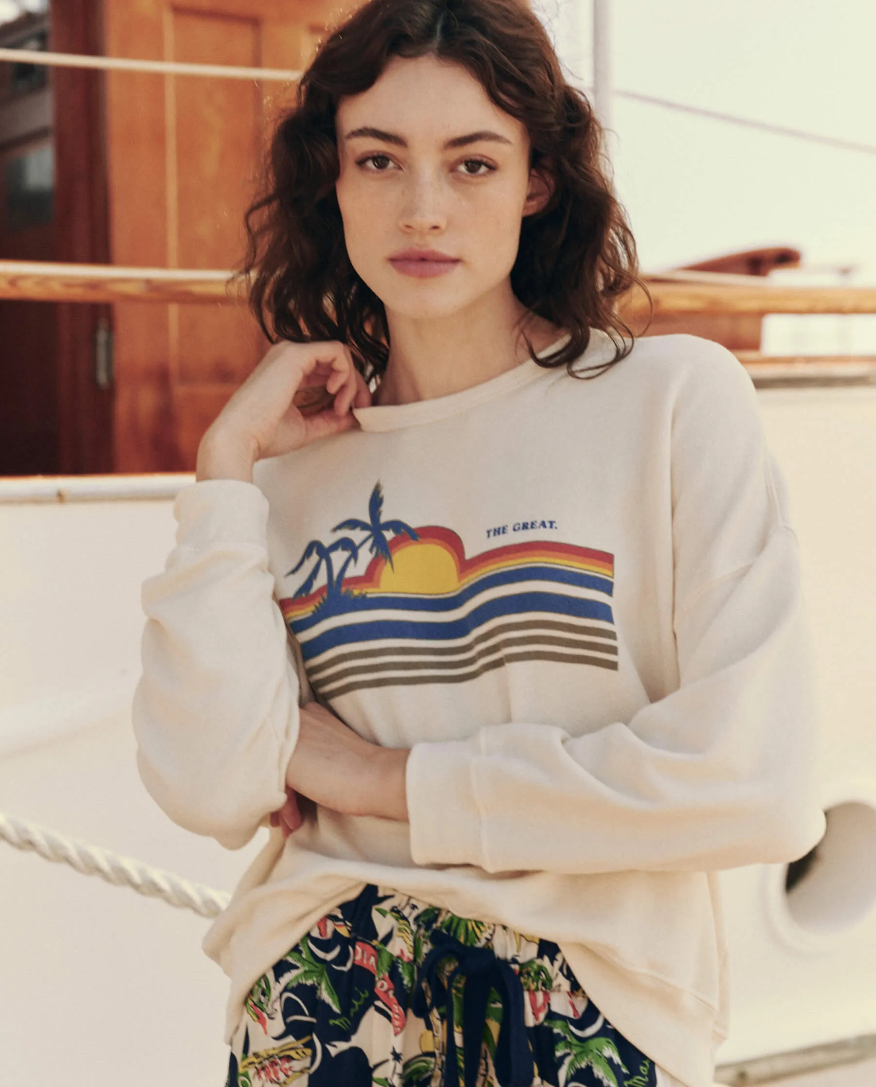 The Teammate Sweatshirt. Graphic -- Washed White with Sunset Graphic sold by THE GREAT. product image thumbnail 2