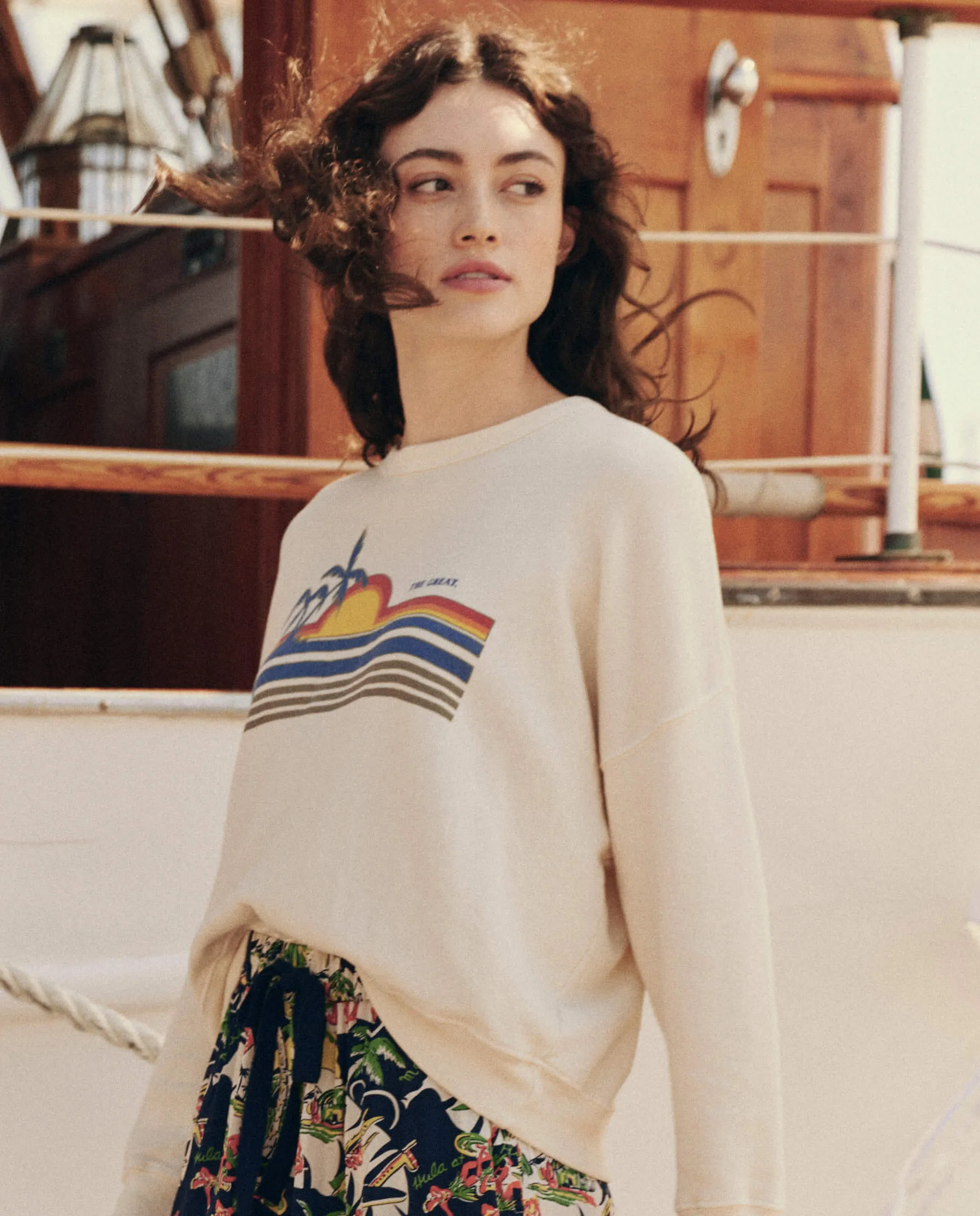 The Teammate Sweatshirt. Graphic -- Washed White with Sunset Graphic sold by THE GREAT. product image thumbnail 4