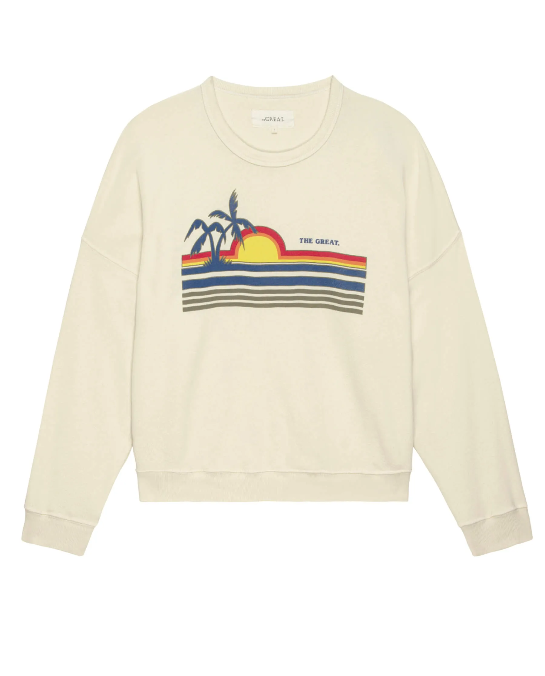 The Teammate Sweatshirt. Graphic -- Washed White with Sunset Graphic sold by THE GREAT.