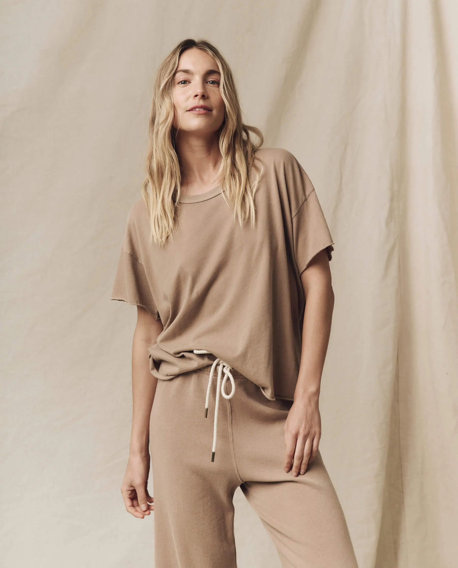 The Crop Tee. Solid -- Khaki sold by THE GREAT.