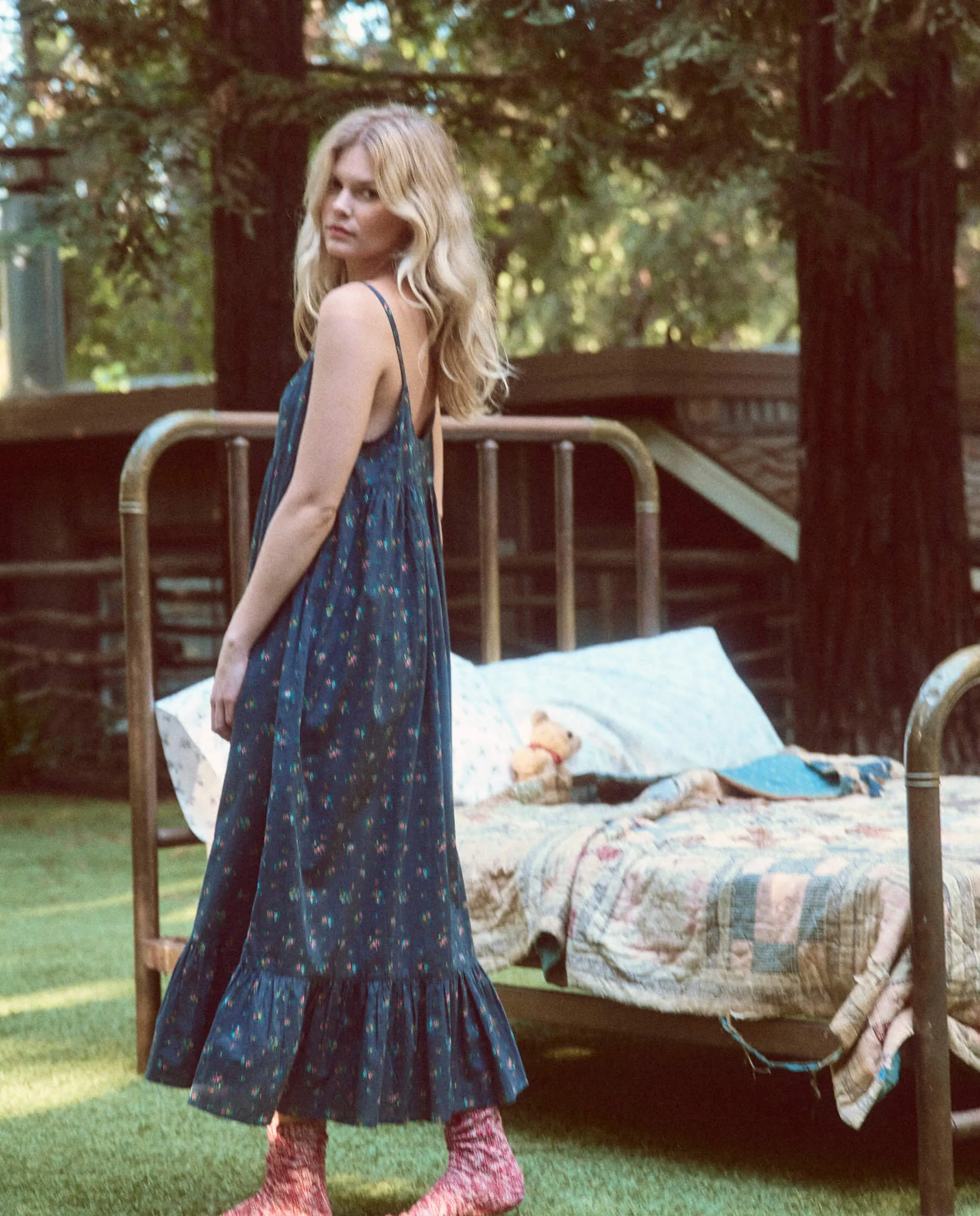 The Ruffle Tank Night Dress. -- Navy Posy Floral sold by THE GREAT. product image thumbnail 4