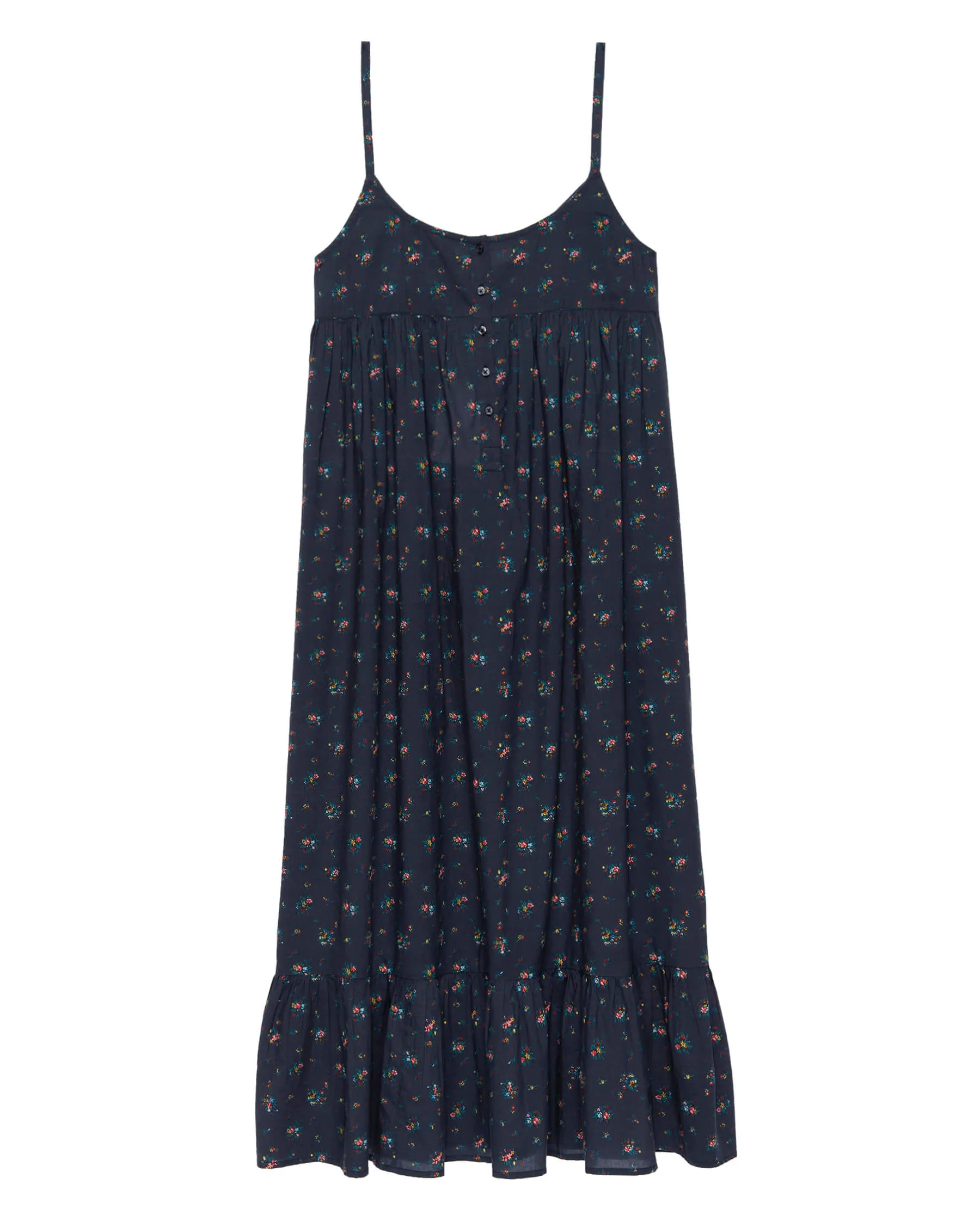 The Ruffle Tank Night Dress. -- Navy Posy Floral sold by THE GREAT.