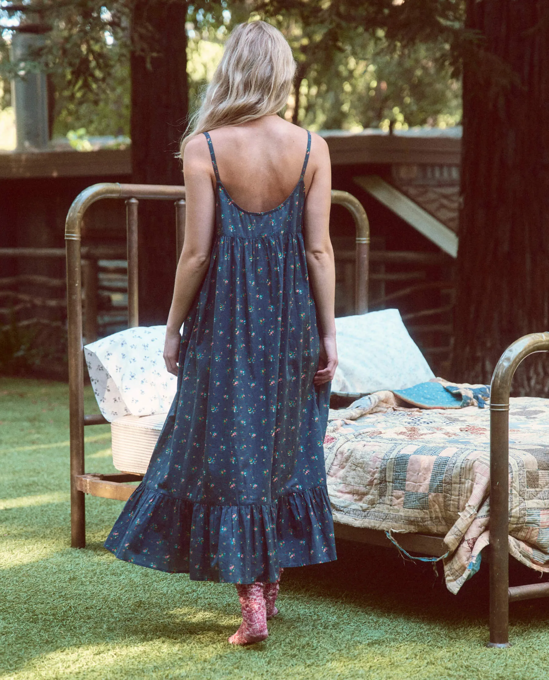 The Ruffle Tank Night Dress. -- Navy Posy Floral sold by THE GREAT. product image thumbnail 5