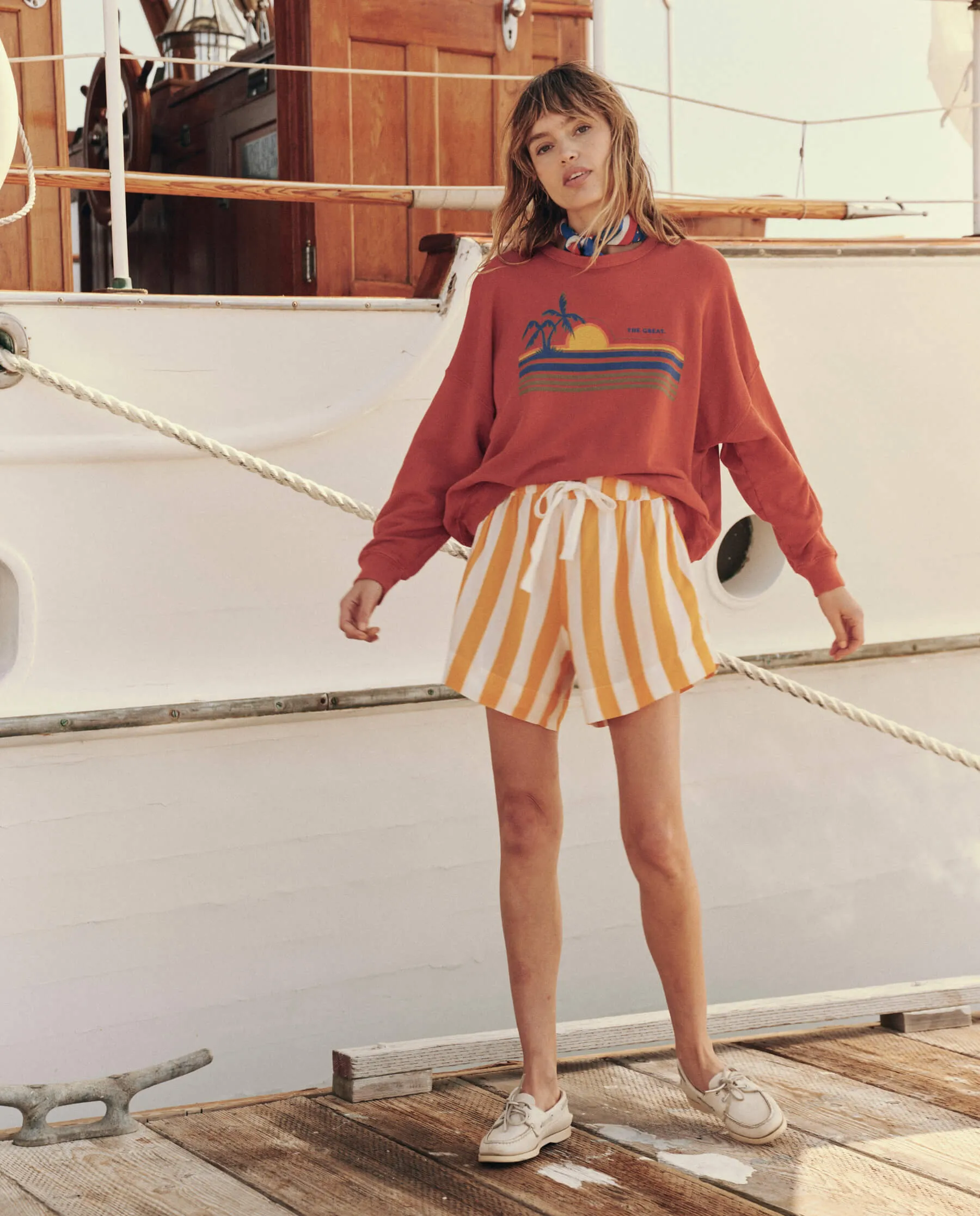 The Teammate Sweatshirt. Graphic -- Burnt Red with Sunset Graphic sold by THE GREAT. product image thumbnail 4