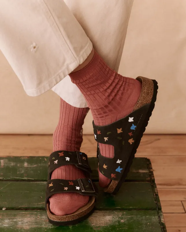 The BIRKENSTOCK Arizona with Hand Painted Tooled Tulip. -- Velvet Gray with Multi made by THE GREAT.