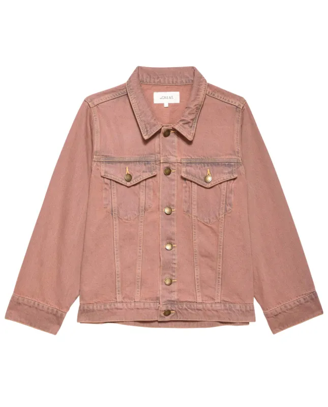 The Slouchy Jean Jacket. -- Musky Pink sold by THE GREAT.
