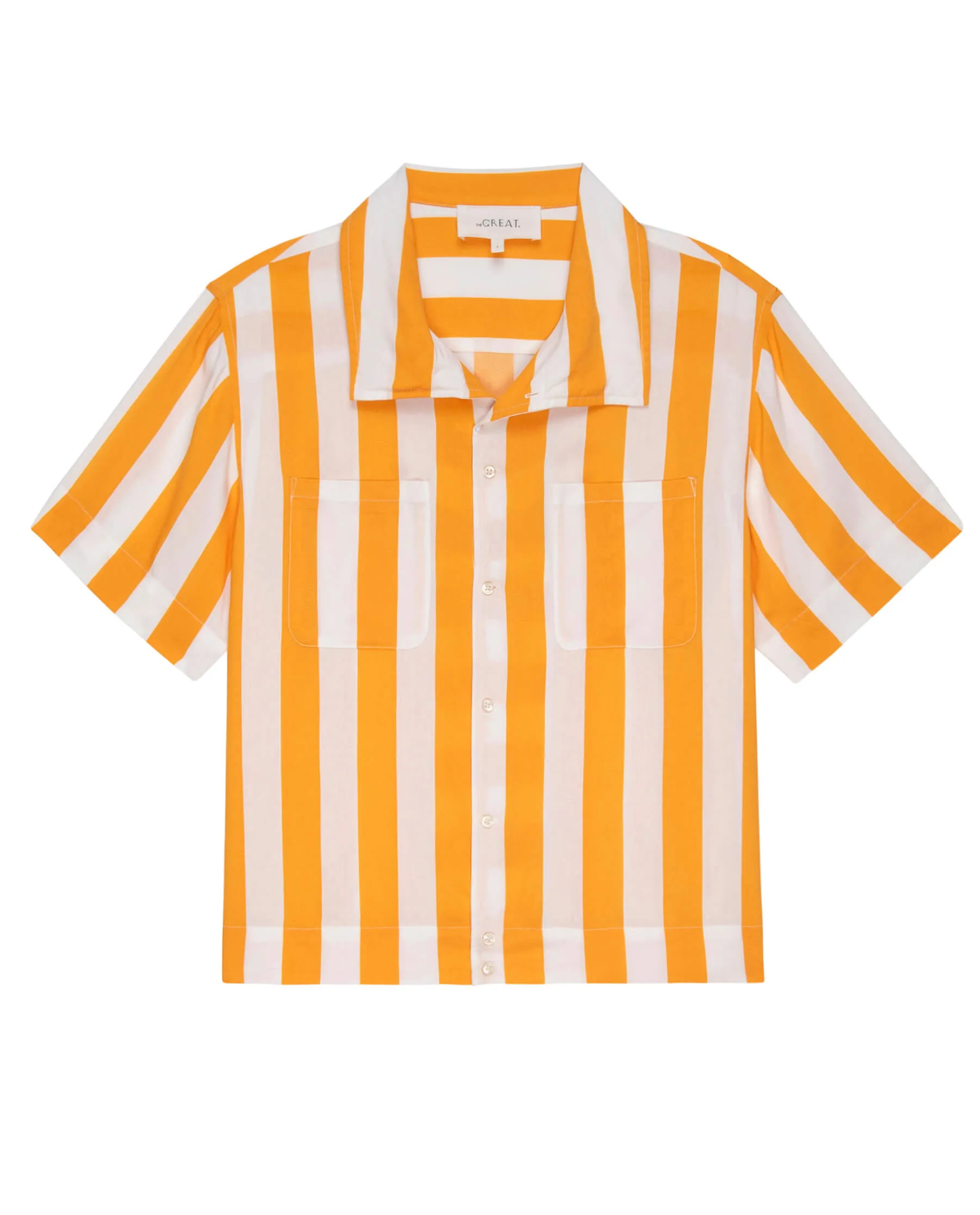 The Bowling Shirt. -- Mango Stripe sold by THE GREAT.