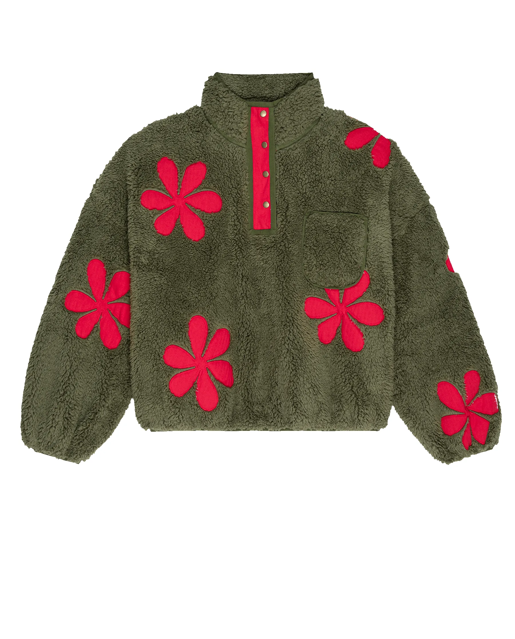 The Patch Pocket Countryside Pullover with Daisy Applique. -- Army with Hot Red sold by THE GREAT. product image thumbnail 5