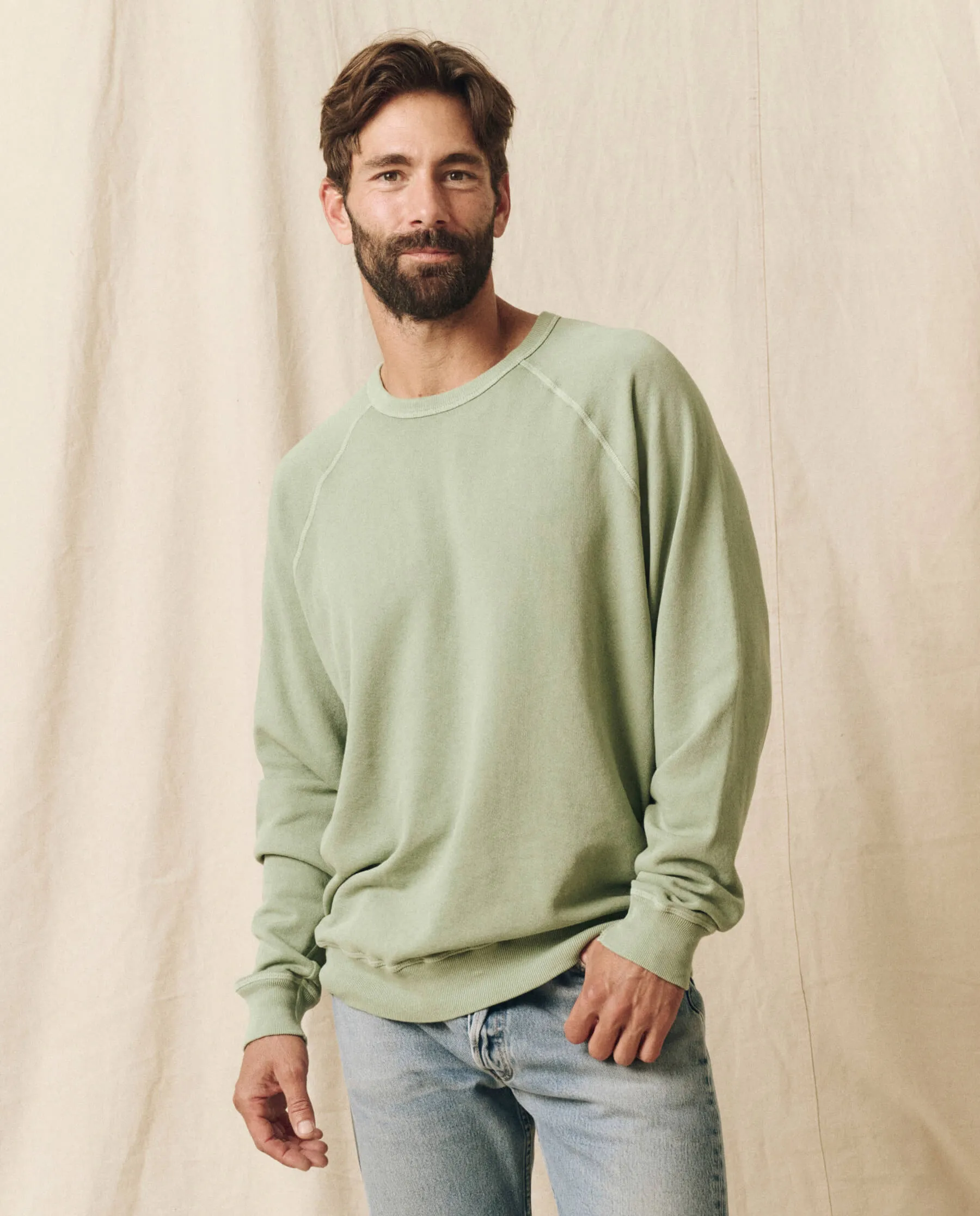 The Men's College Sweatshirt. -- Pistachio sold by THE GREAT.