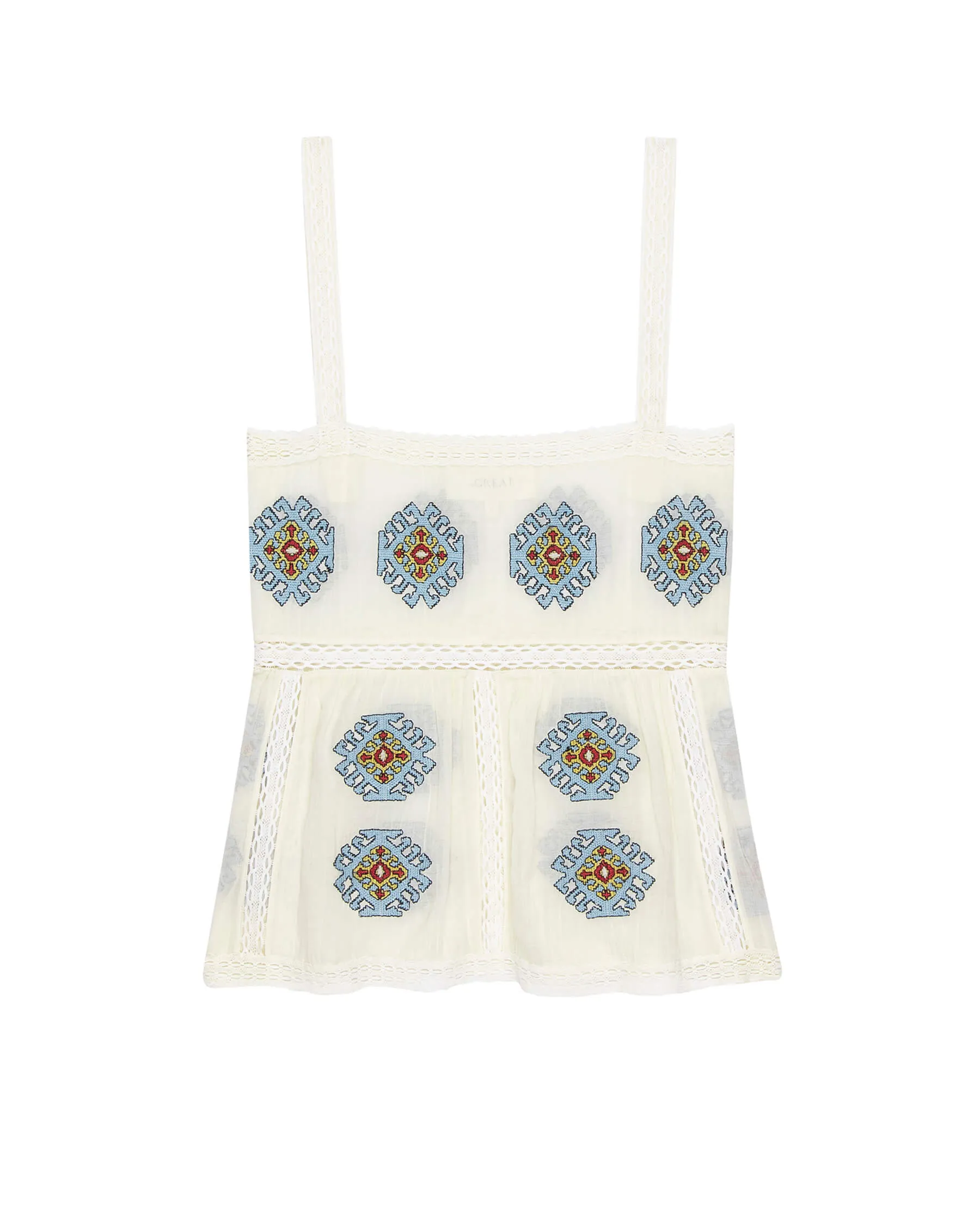The Roam Top with Folklore Embroidery. -- Cream sold by THE GREAT. product image thumbnail 5
